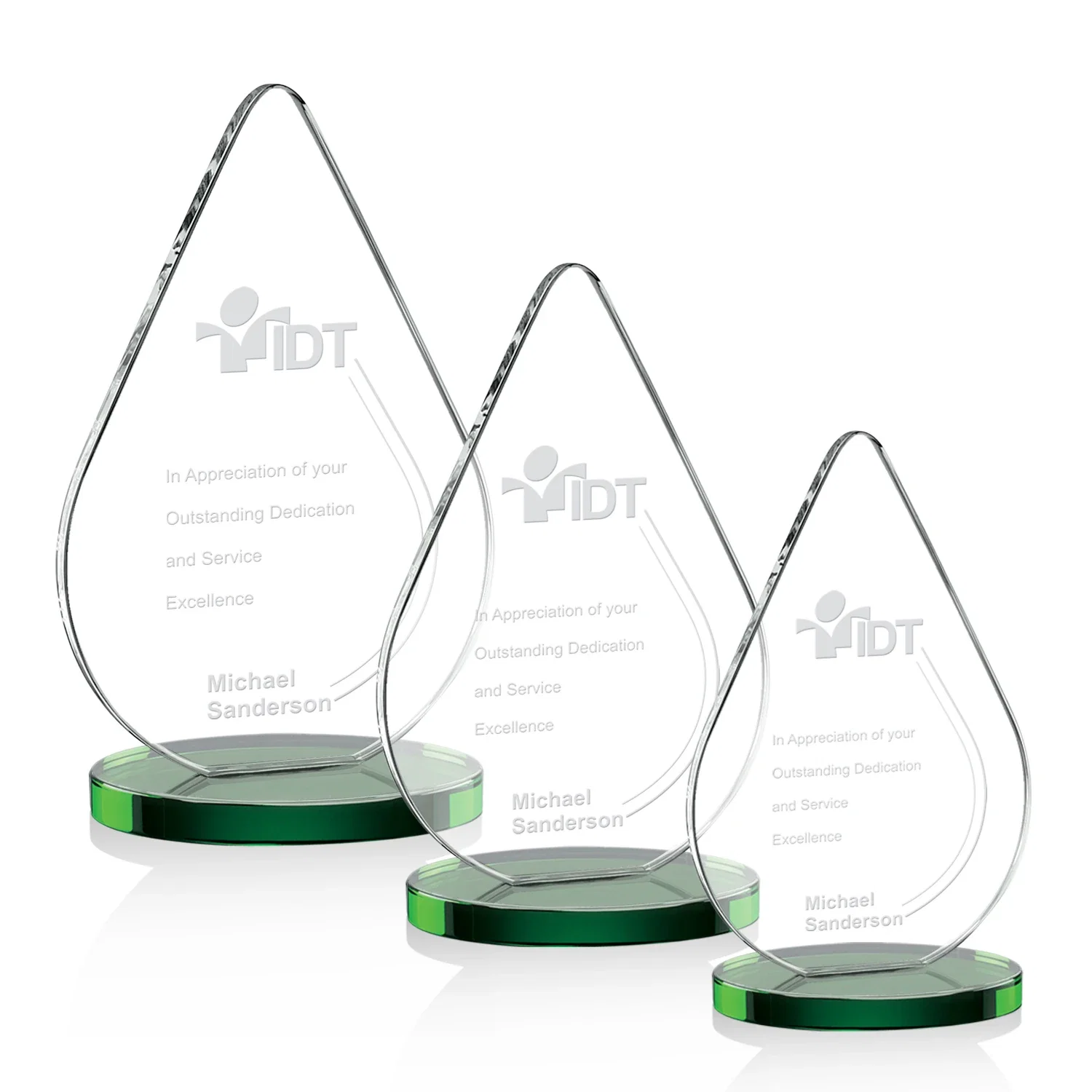 Custom Starfire Crystal Droplet Award on Rosewood-Toned Round Base for safety achievement programs