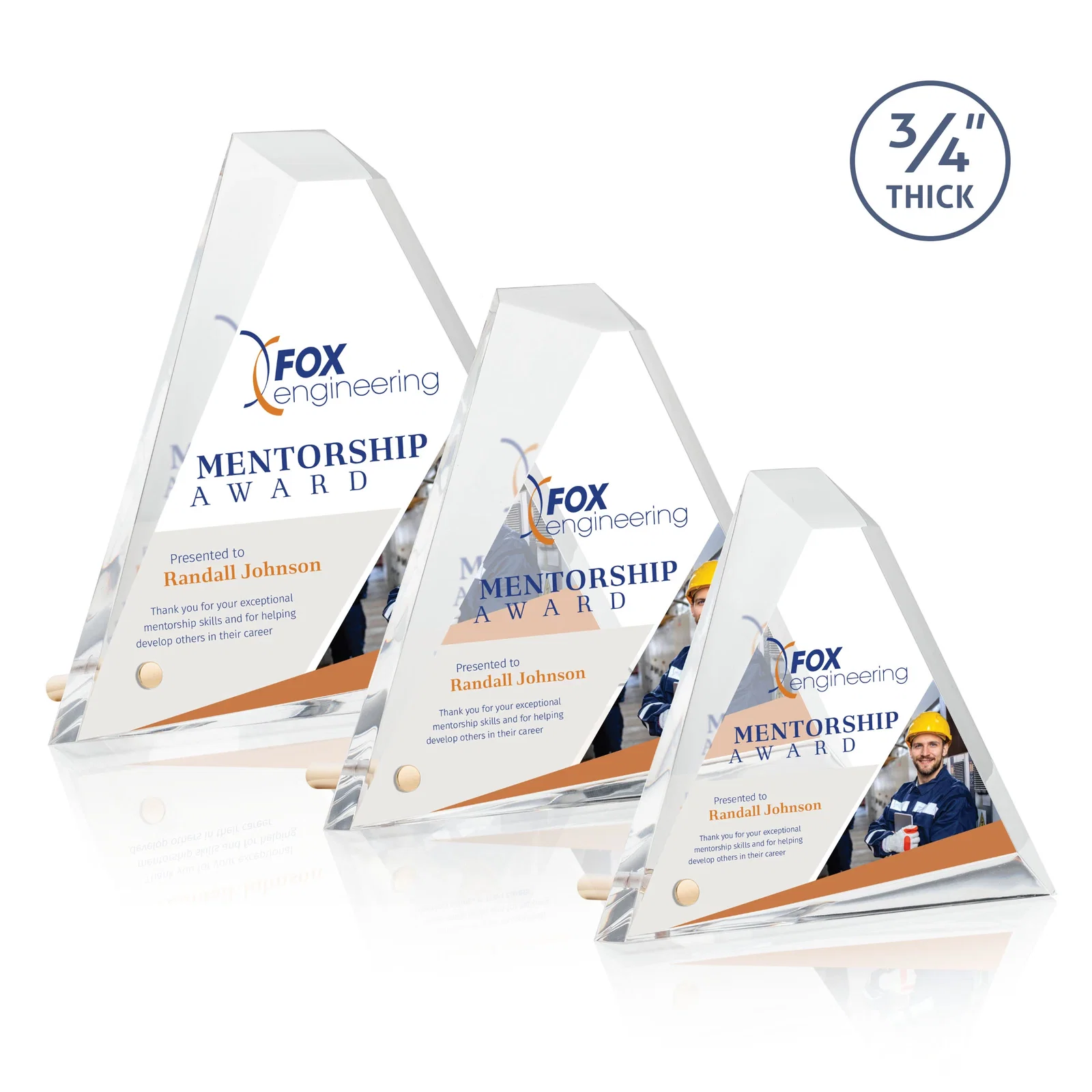 Custom Multifaceted Acrylic Pyramid Award with Easel Pin for employee recognition
