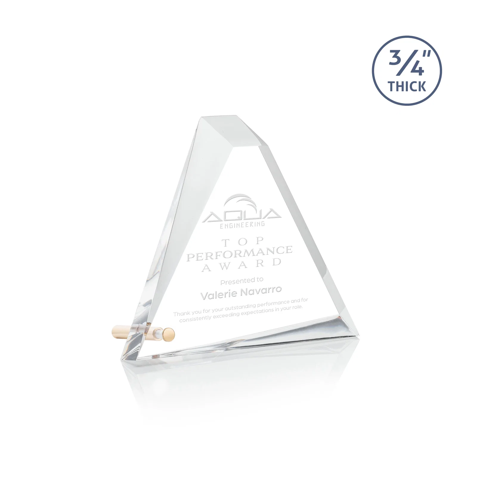 Custom Multifaceted Acrylic Pyramid Award with Easel Pin for volunteer appreciation