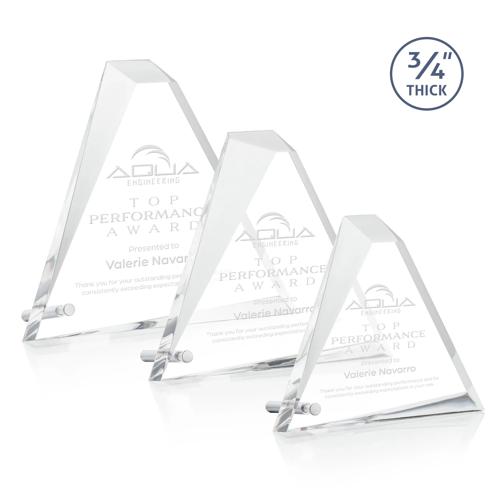 Personalized Multifaceted Acrylic Pyramid Award with Easel Pin for employee recognition