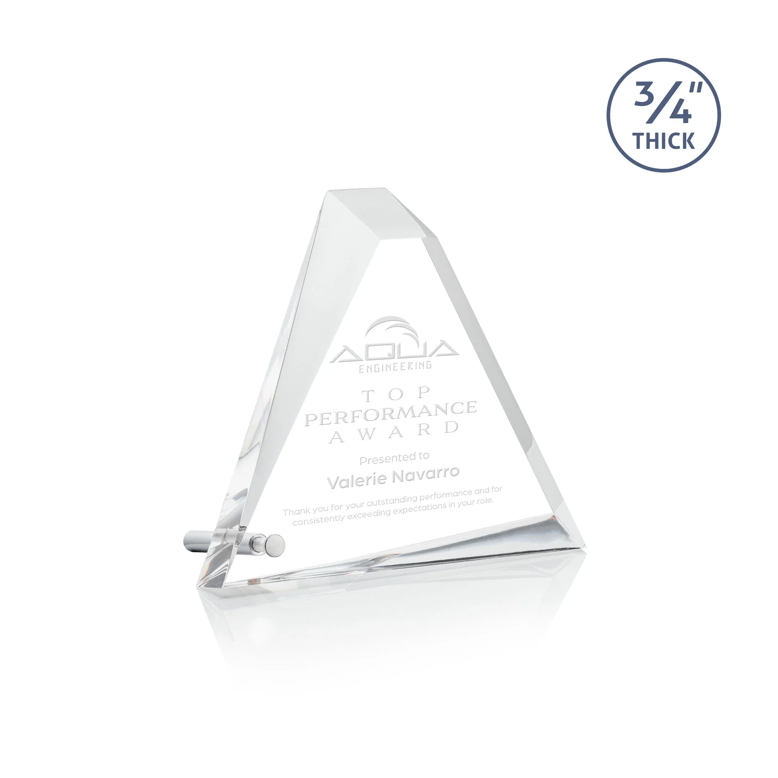 Personalized Multifaceted Acrylic Pyramid Award with Easel Pin for corporate award ceremonies