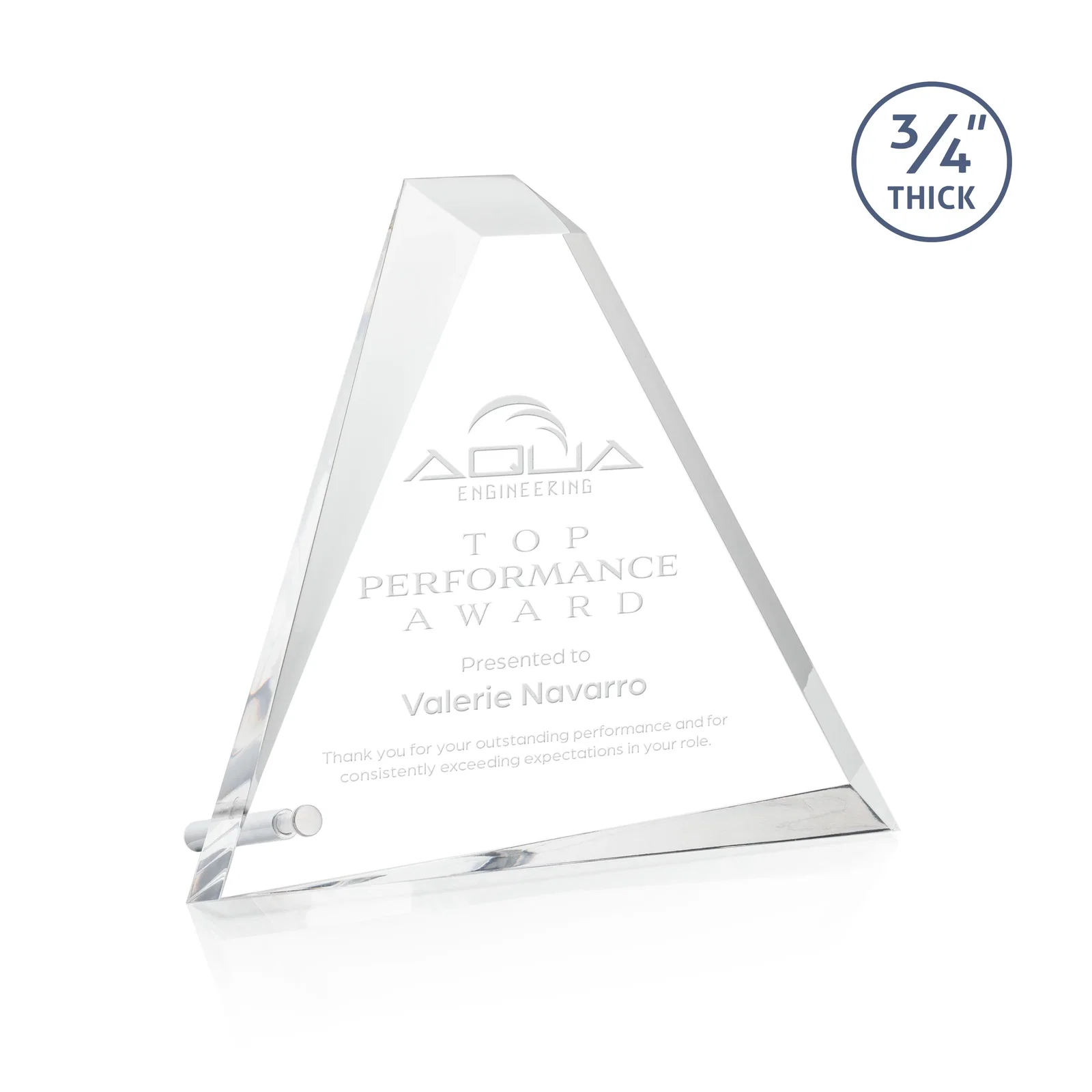 Personalized Multifaceted Acrylic Pyramid Award with Easel Pin for sales achievement awards