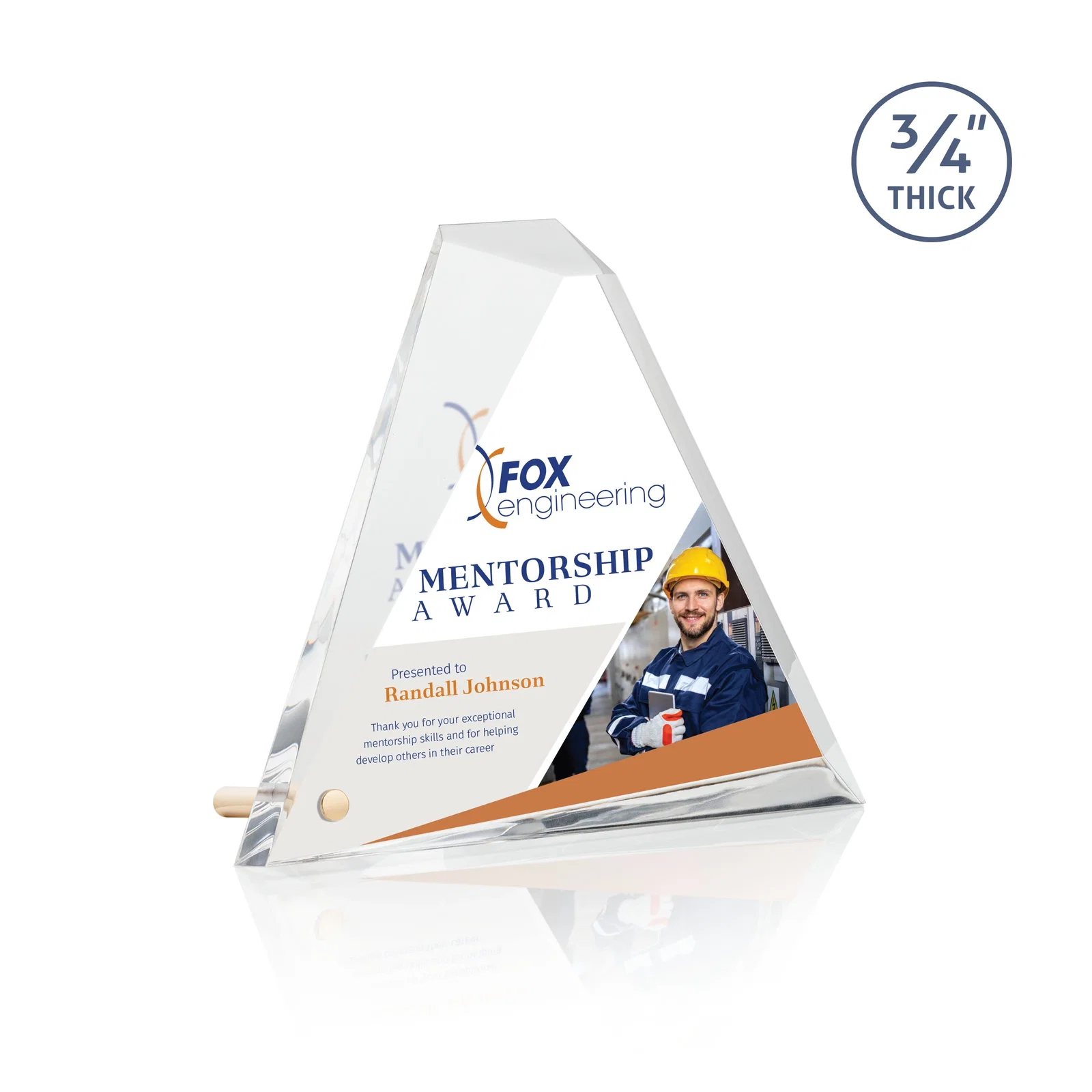 Custom Multifaceted Acrylic Pyramid Award with Easel Pin for service anniversary gifts