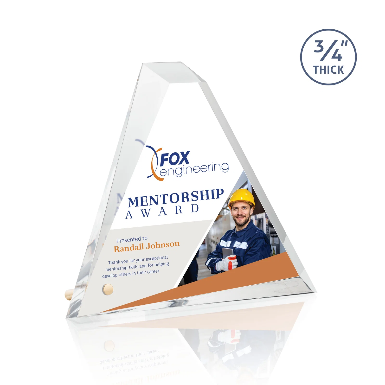 Custom Multifaceted Acrylic Pyramid Award with Easel Pin for sales achievement awards