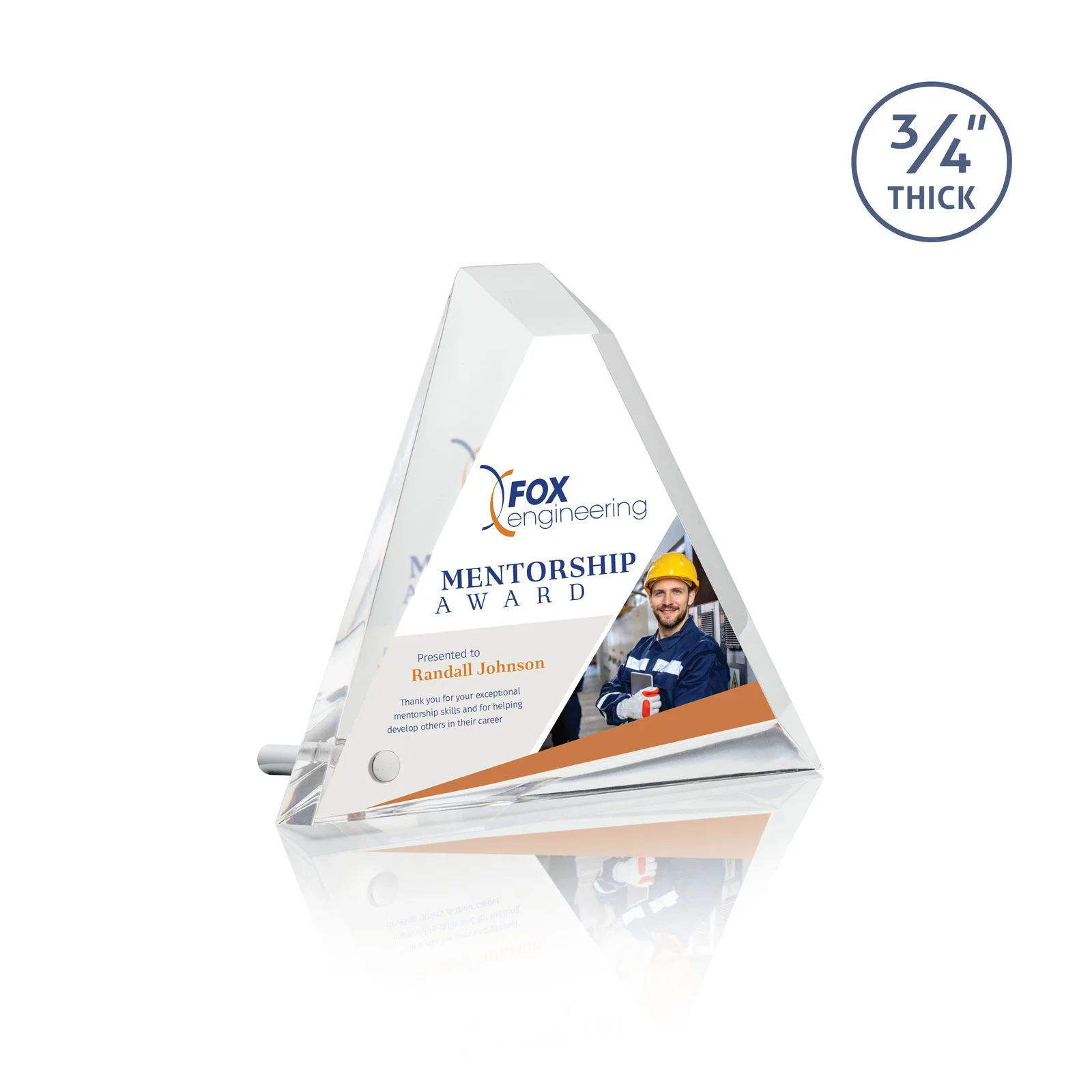 Custom Multifaceted Acrylic Pyramid Award with Easel Pin for team milestone celebrations