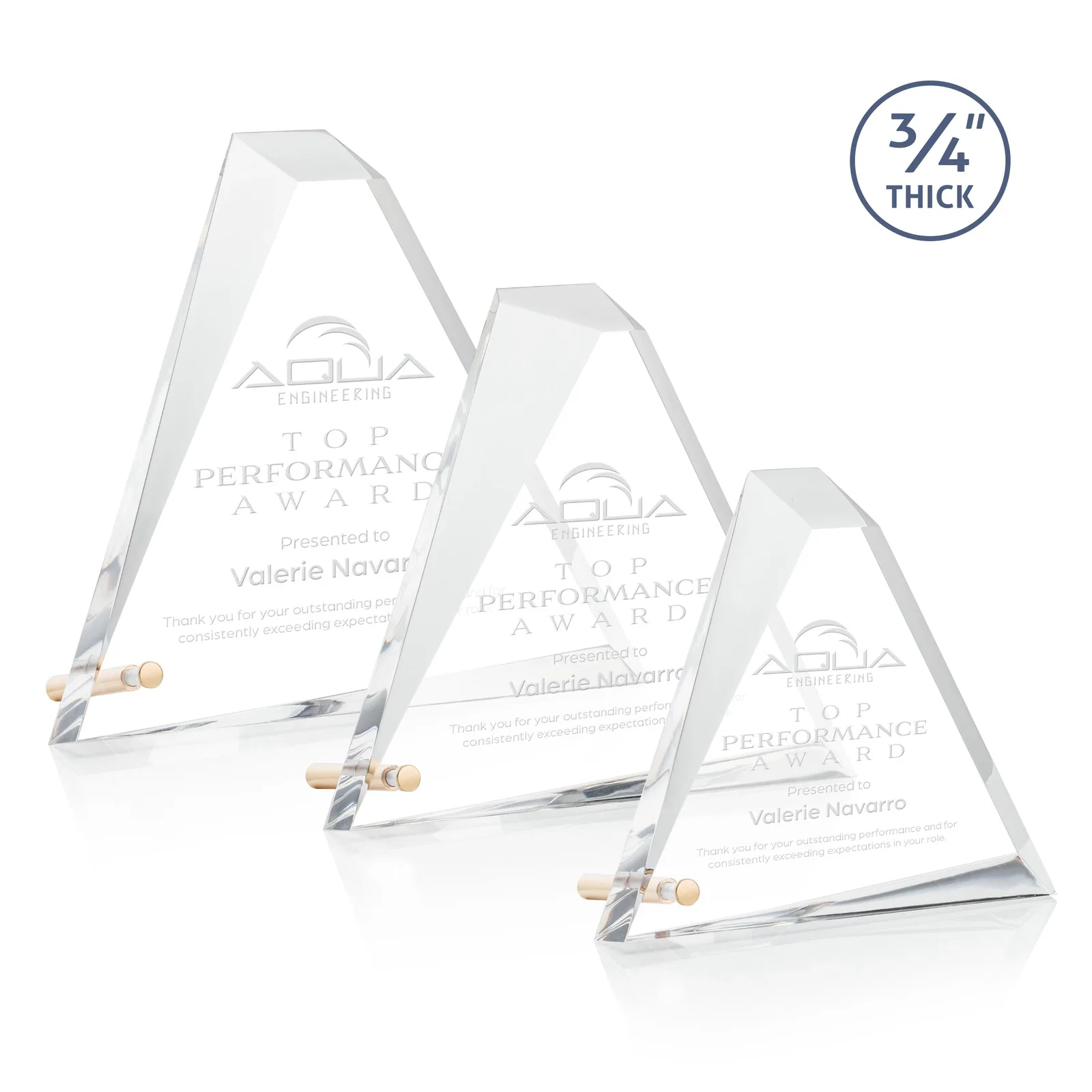 Custom Multifaceted Acrylic Pyramid Award with Easel Pin for safety achievement programs