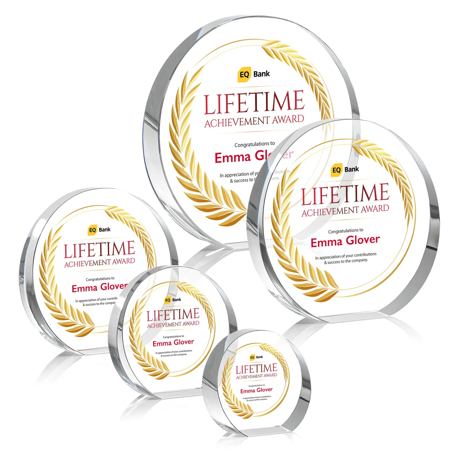 Personalized Optical Crystal Desk Award With an Extra-Thick, Light-Bending Edge for service anniversary gifts