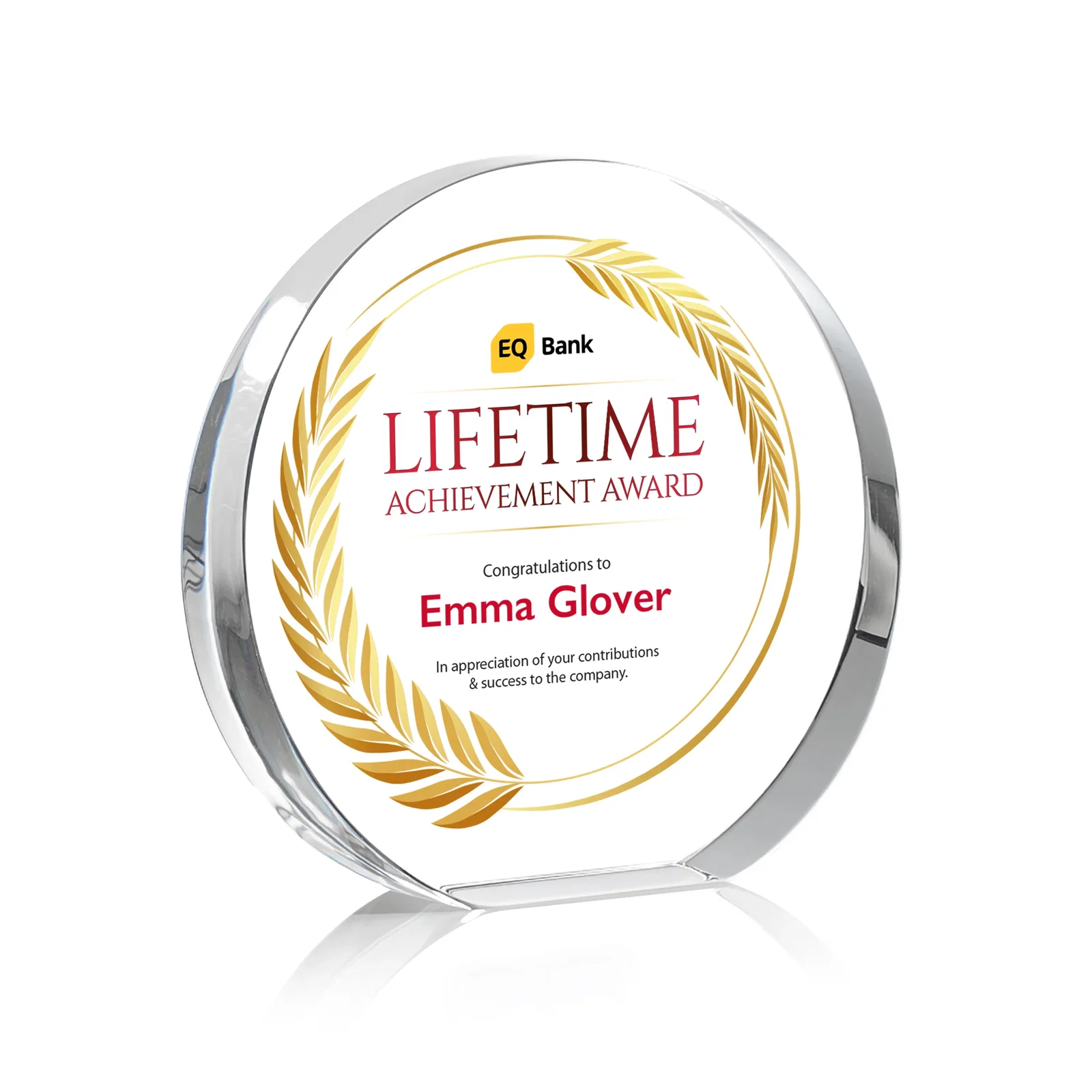 Personalized Optical Crystal Desk Award With an Extra-Thick, Light-Bending Edge for team milestone celebrations