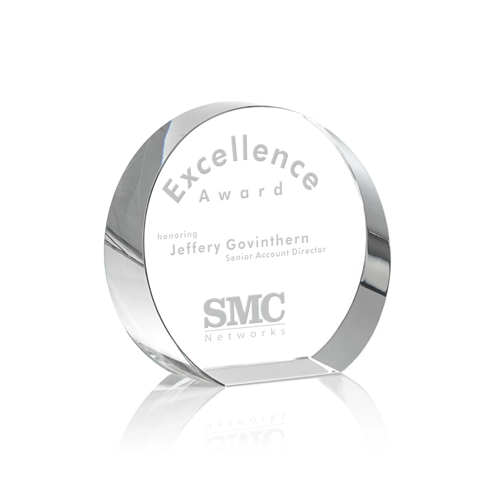 Custom Optical Crystal Desk Award With an Extra-Thick, Light-Bending Edge for corporate award ceremonies