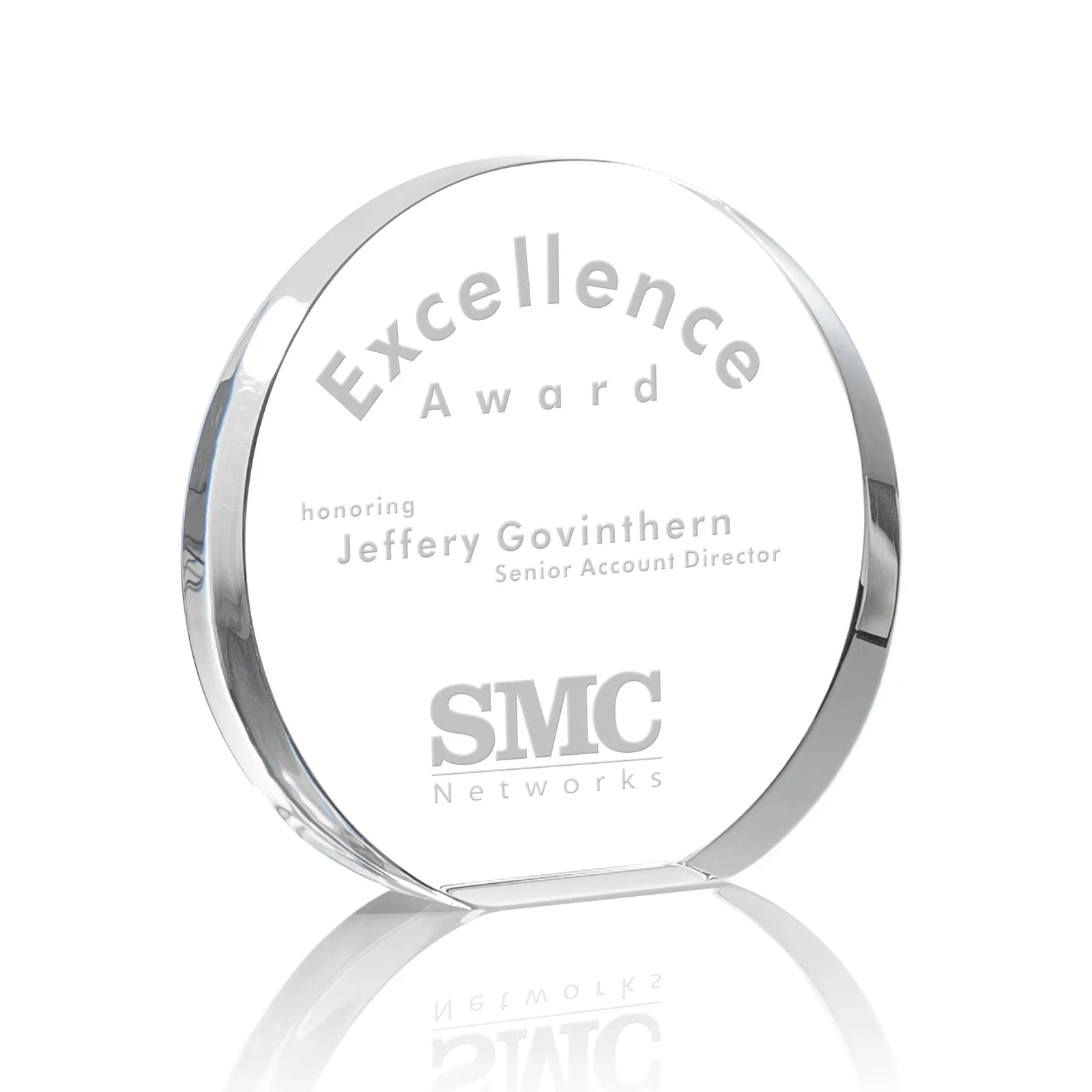Custom Optical Crystal Desk Award With an Extra-Thick, Light-Bending Edge for sales achievement awards