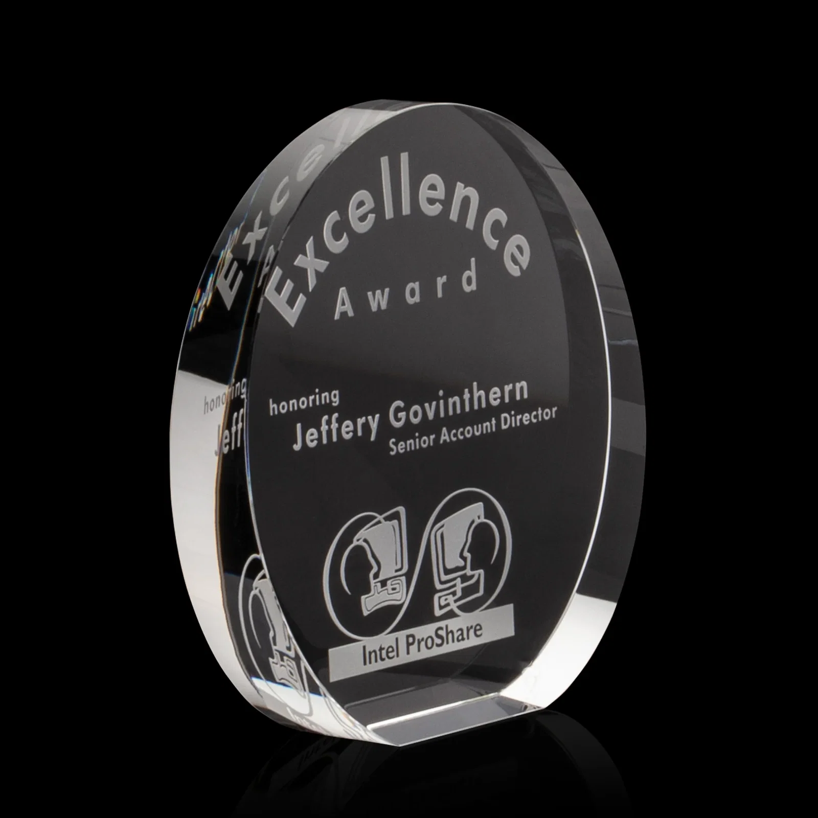 Custom Optical Crystal Desk Award With an Extra-Thick, Light-Bending Edge for donor appreciation