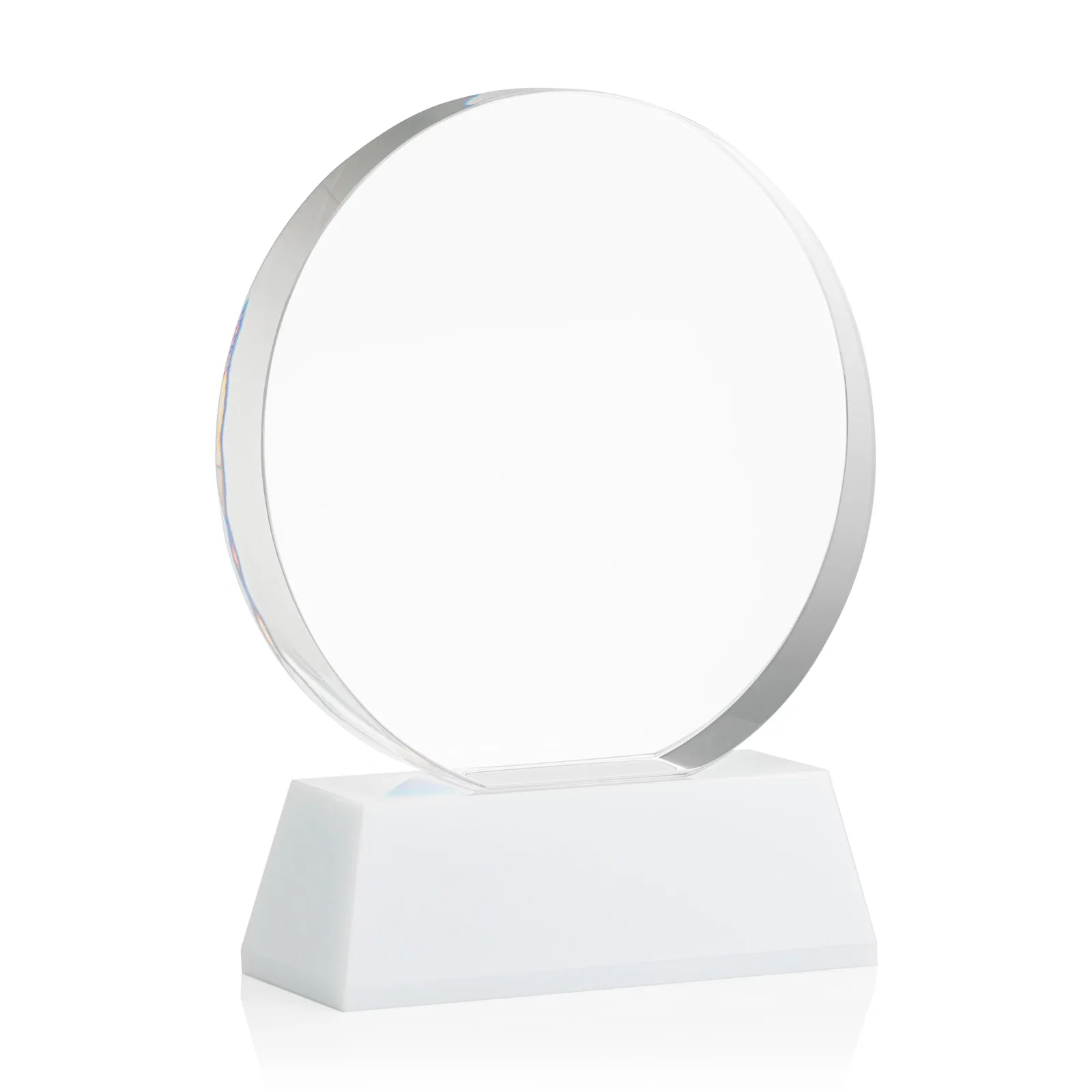 Custom Extra Thick Optical Crystal Circle Award with Second Etch Position, awards, with your logo for retirement presentations
