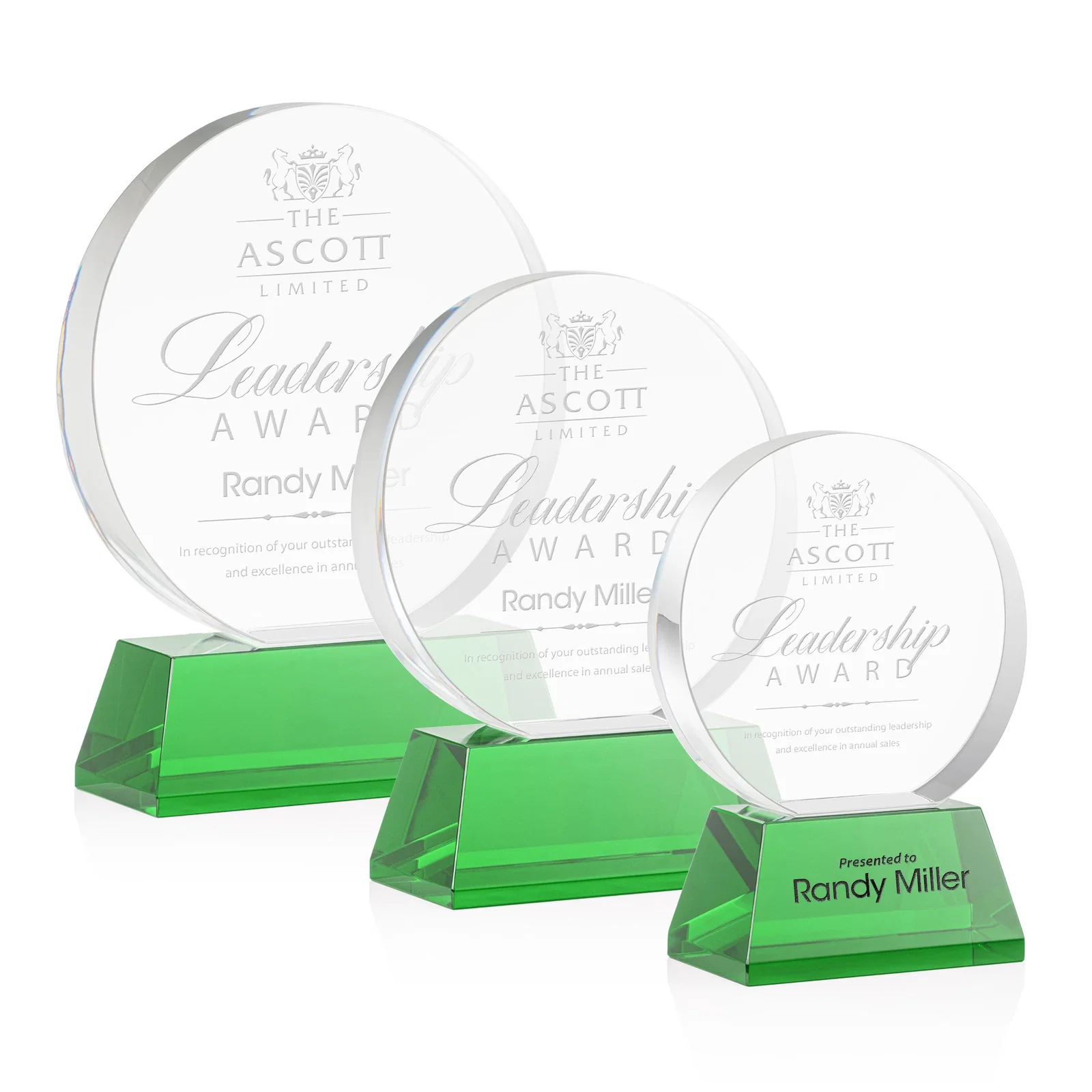 Custom Extra Thick Optical Crystal Circle Award with Second Etch Position, awards for volunteer appreciation