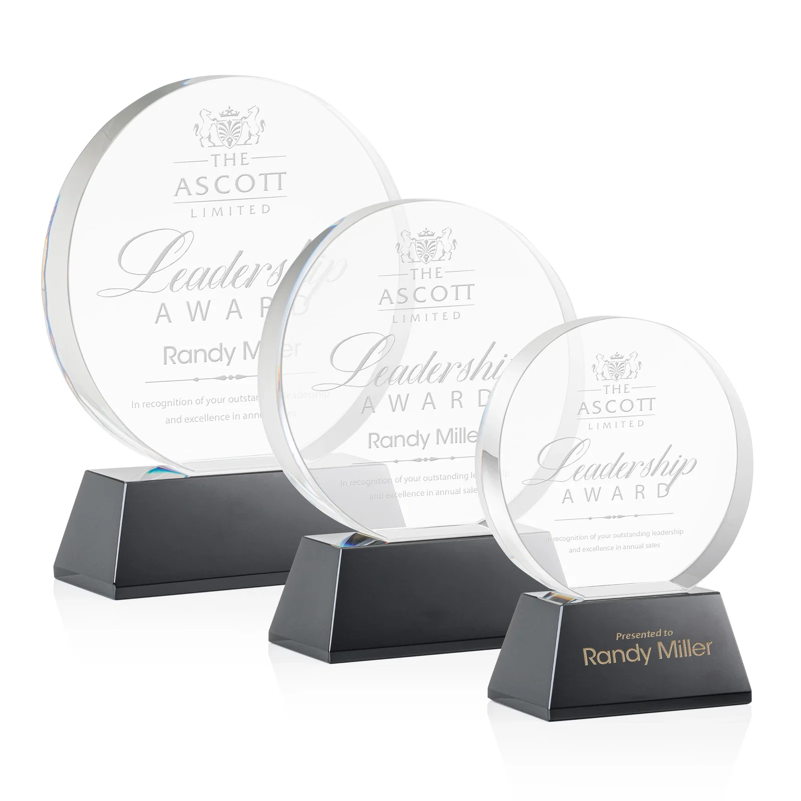 Personalized Extra Thick Optical Crystal Circle Award with Second Etch Position, awards for corporate award ceremonies