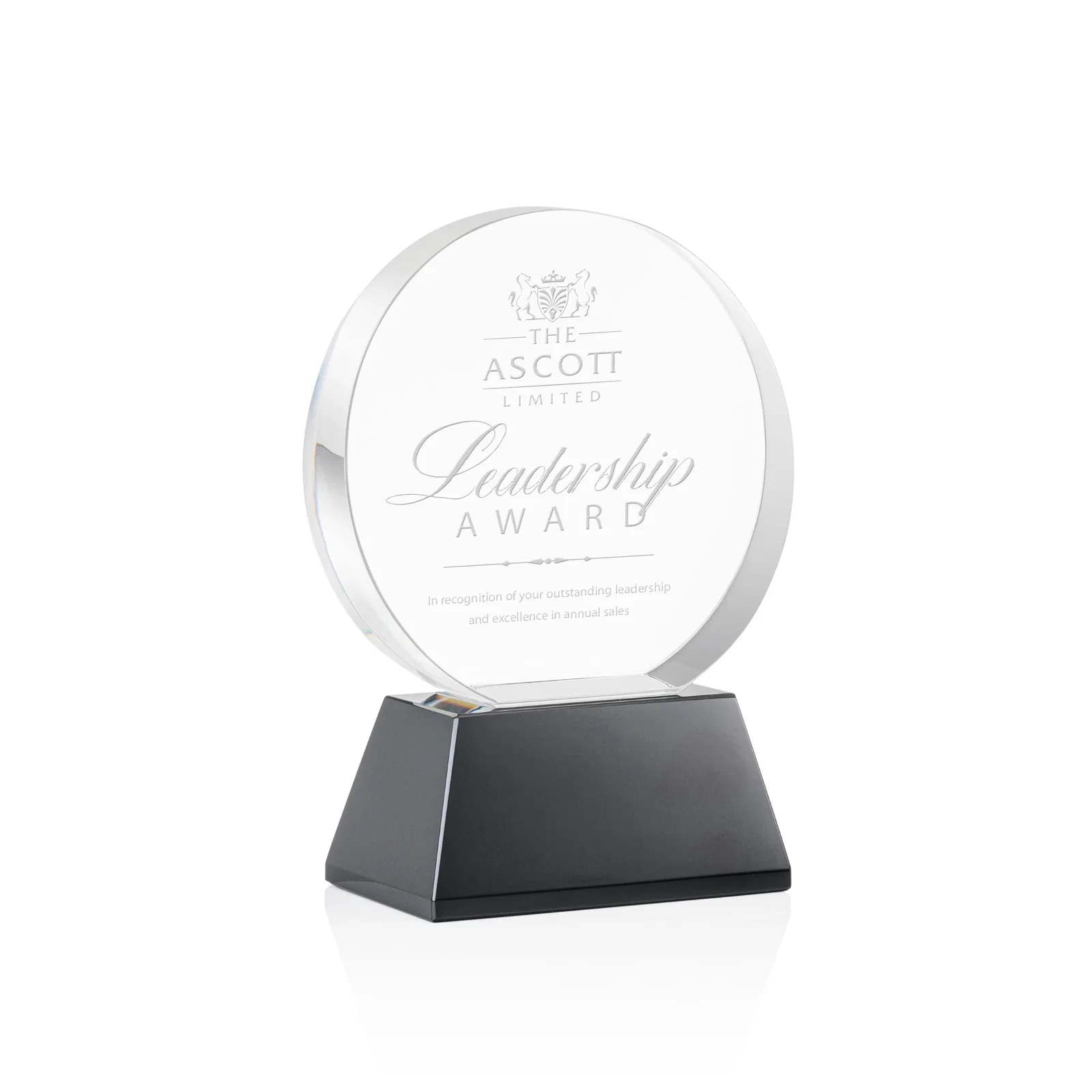 Personalized Extra Thick Optical Crystal Circle Award with Second Etch Position, awards for service anniversary gifts