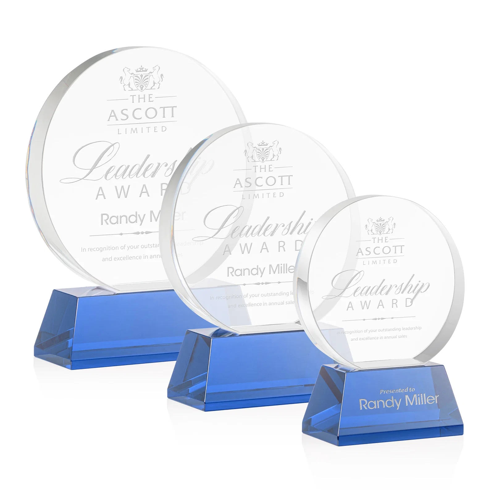 Personalized Extra Thick Optical Crystal Circle Award with Second Etch Position, awards for team milestone celebrations