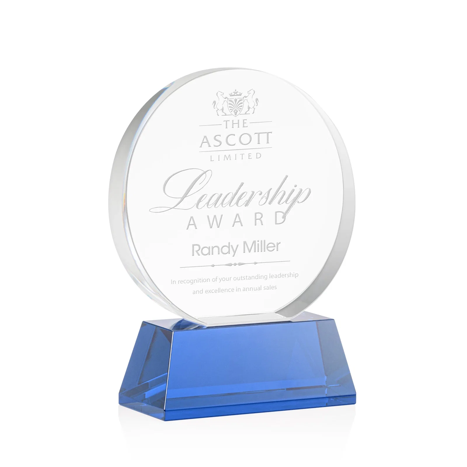 Personalized Extra Thick Optical Crystal Circle Award with Second Etch Position, awards for graduation ceremonies