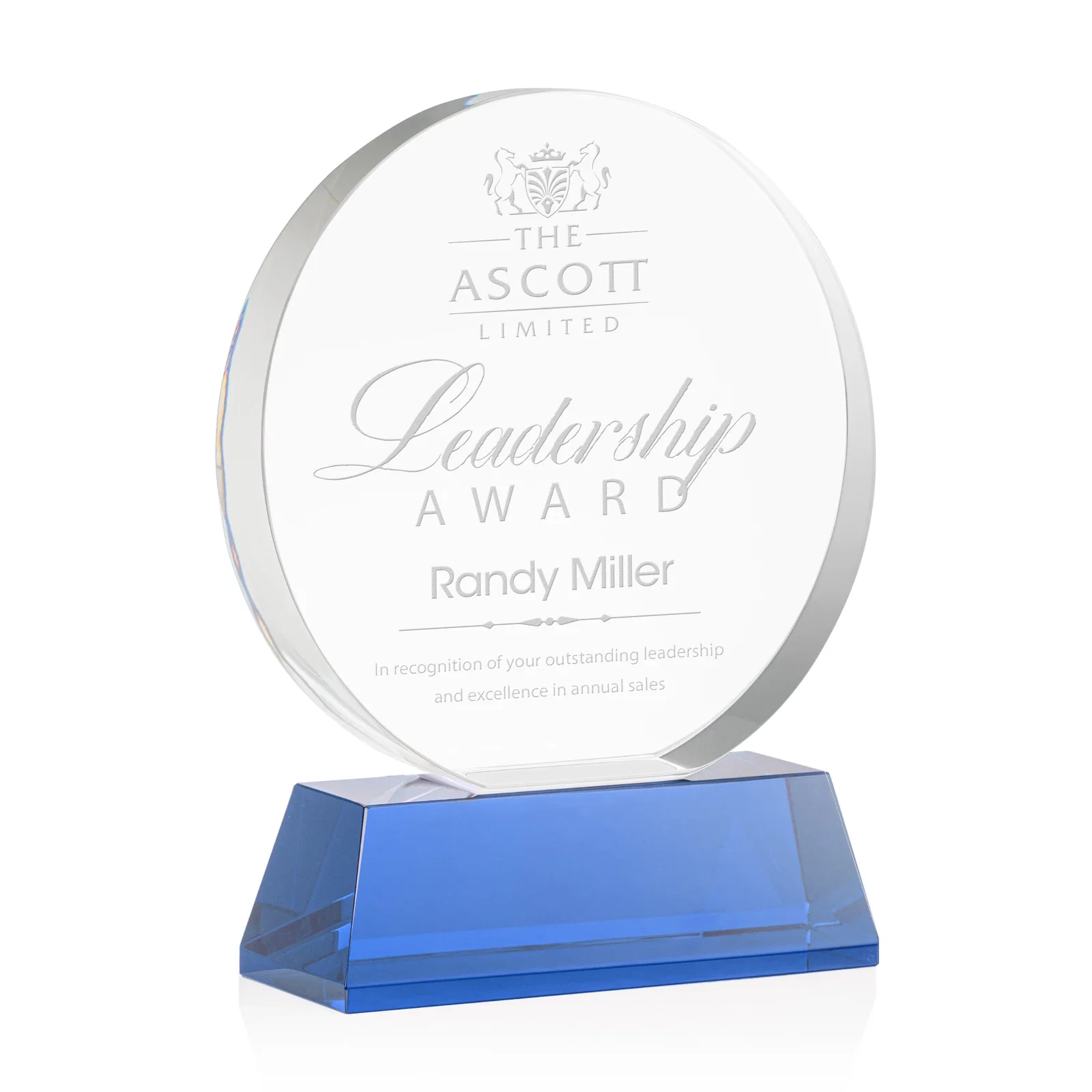 Personalized Extra Thick Optical Crystal Circle Award with Second Etch Position, awards for safety achievement programs