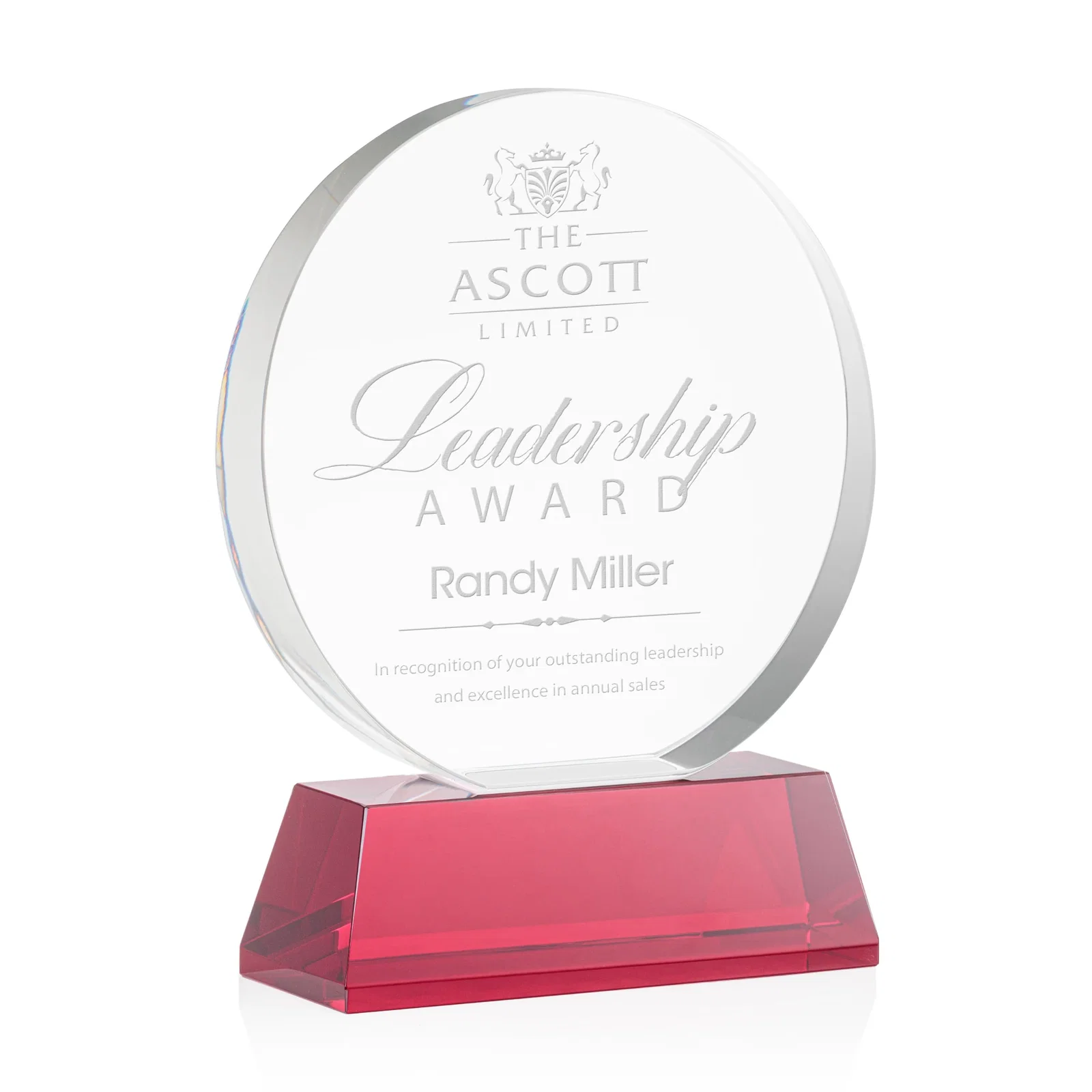 Promotional Extra Thick Optical Crystal Circle Award with Second Etch Position, awards for employee recognition