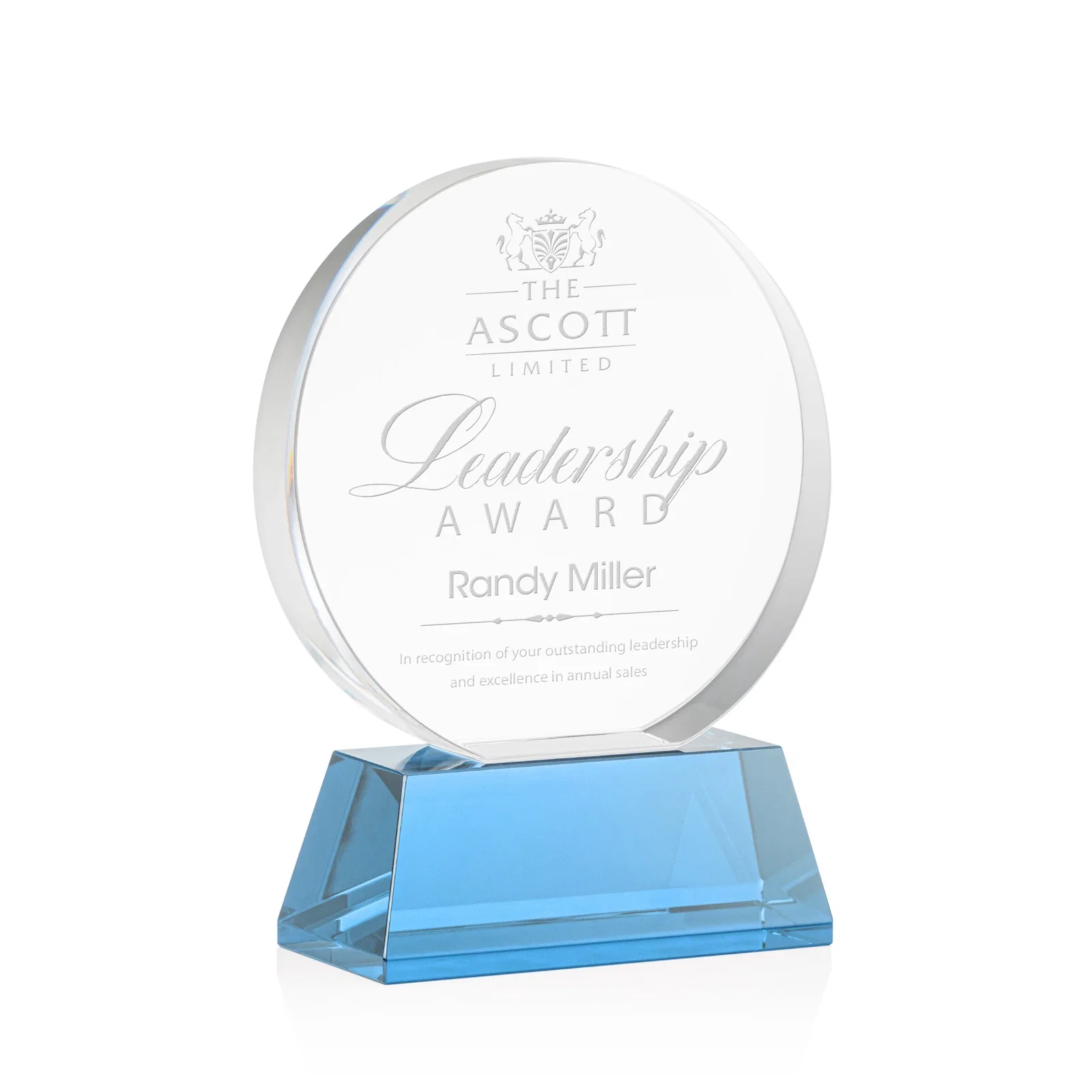 Promotional Extra Thick Optical Crystal Circle Award with Second Etch Position, awards for sales achievement awards
