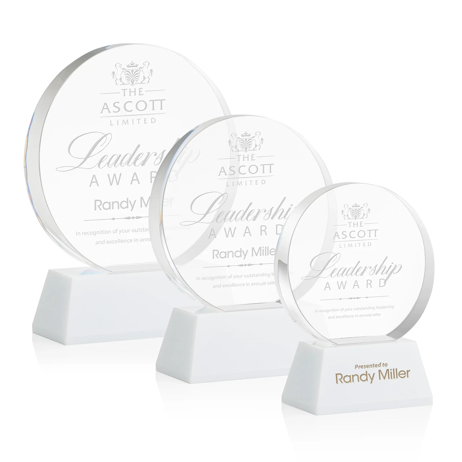 Promotional Extra Thick Optical Crystal Circle Award with Second Etch Position, awards for team milestone celebrations