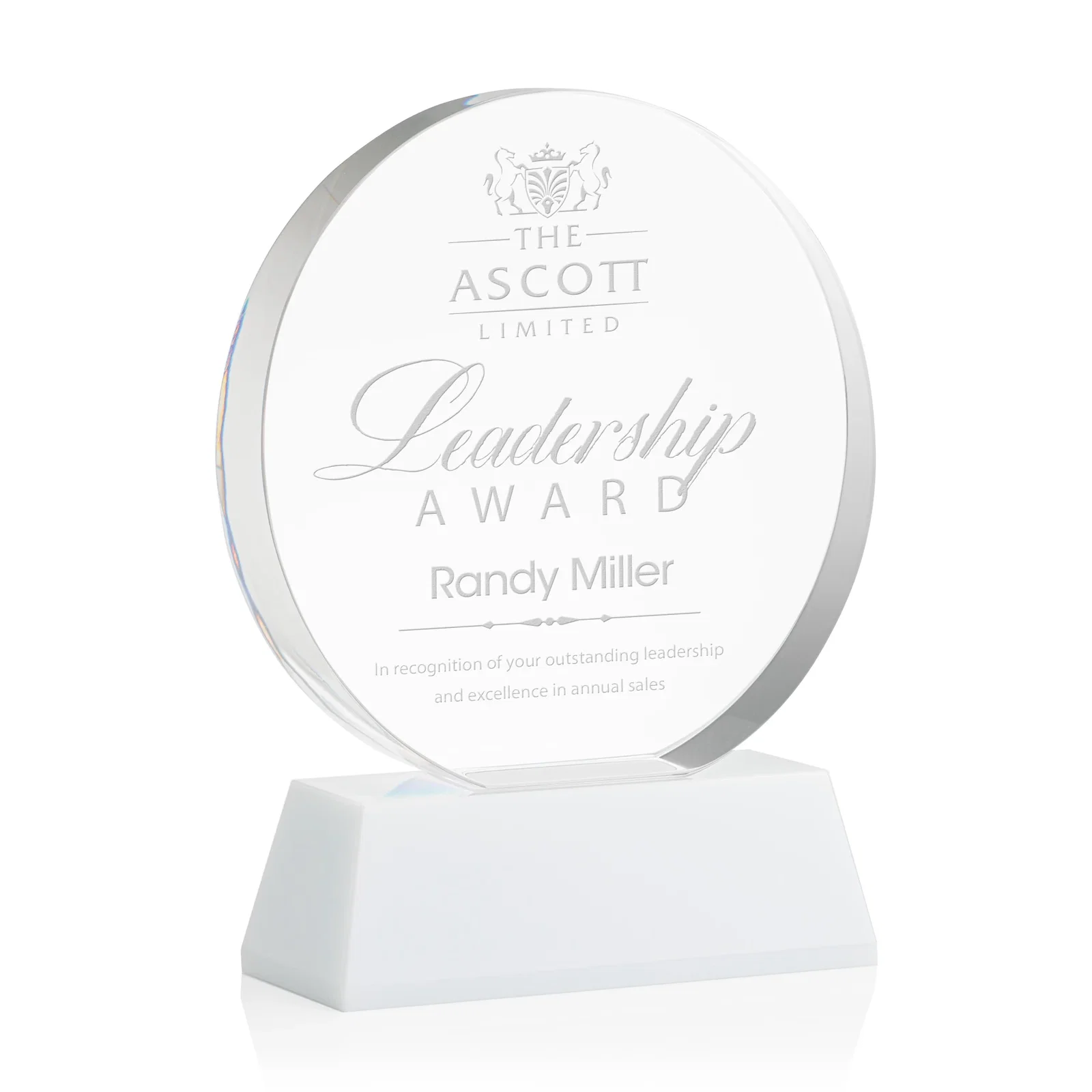 Promotional Extra Thick Optical Crystal Circle Award with Second Etch Position, awards for safety achievement programs