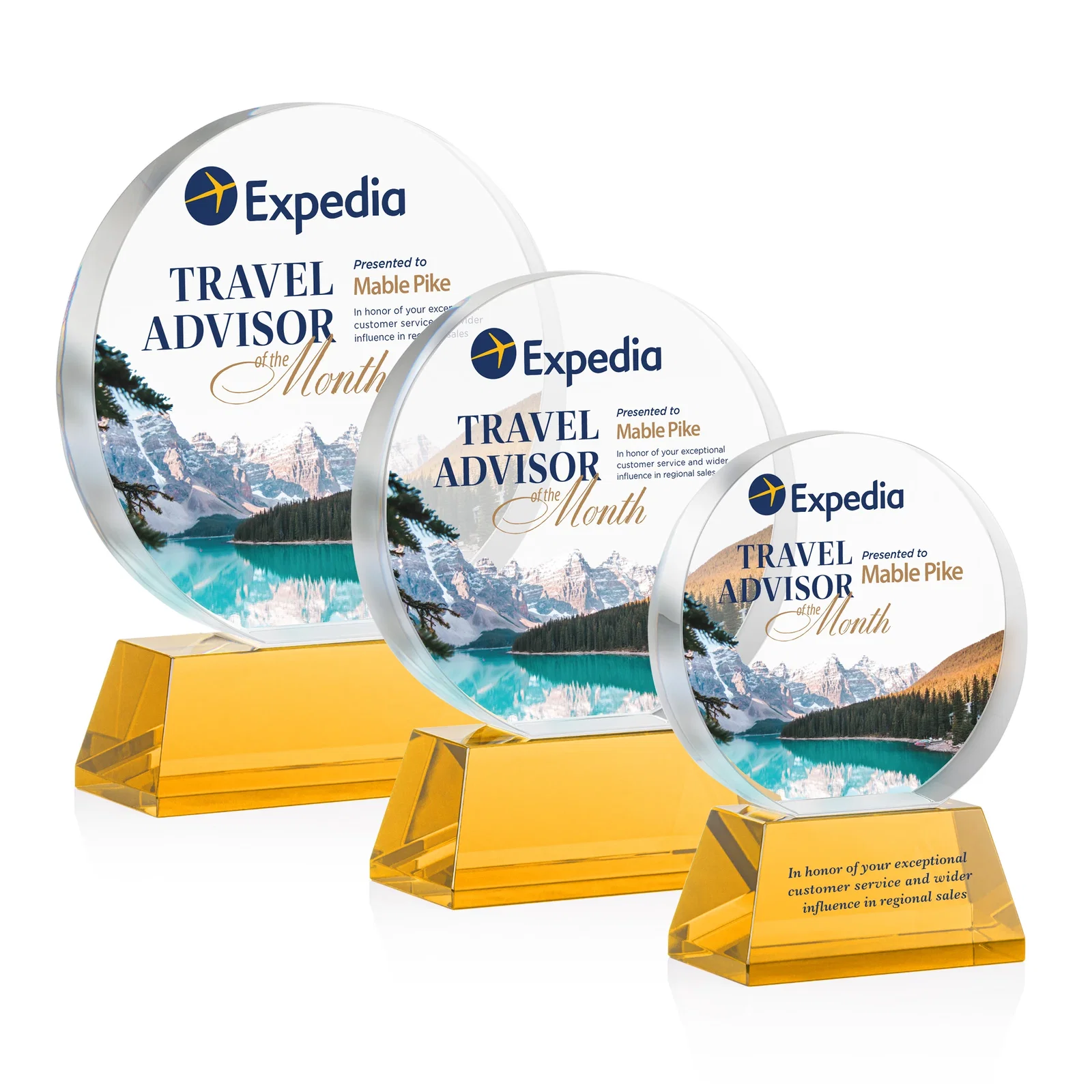 Promotional Extra Thick Optical Crystal Circle Award with Second Etch Position, awards for volunteer appreciation