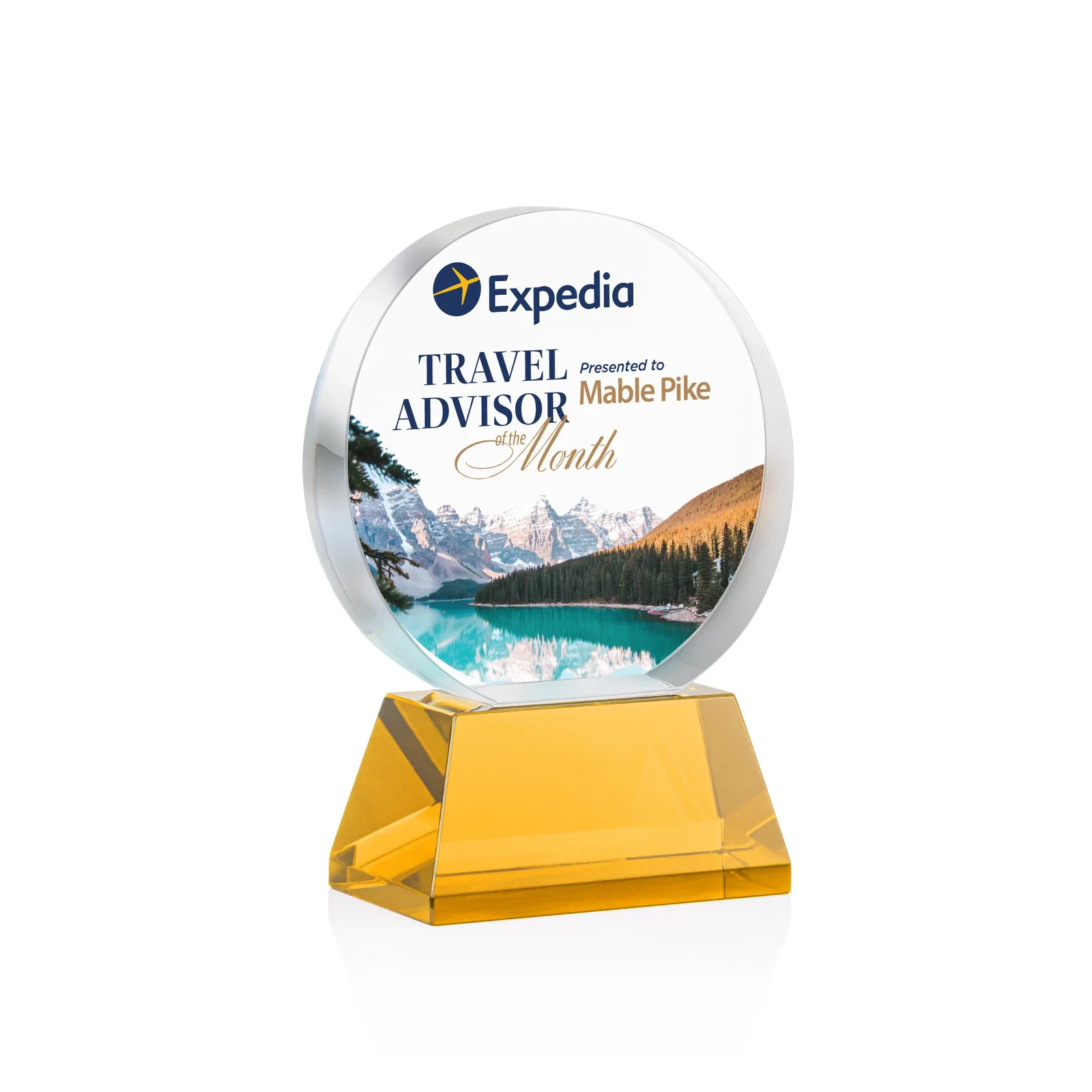 Promotional Extra Thick Optical Crystal Circle Award with Second Etch Position, awards for dealer and partner awards
