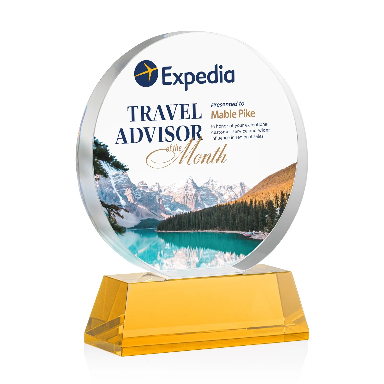 Branded Extra Thick Optical Crystal Circle Award with Second Etch Position, awards for employee recognition
