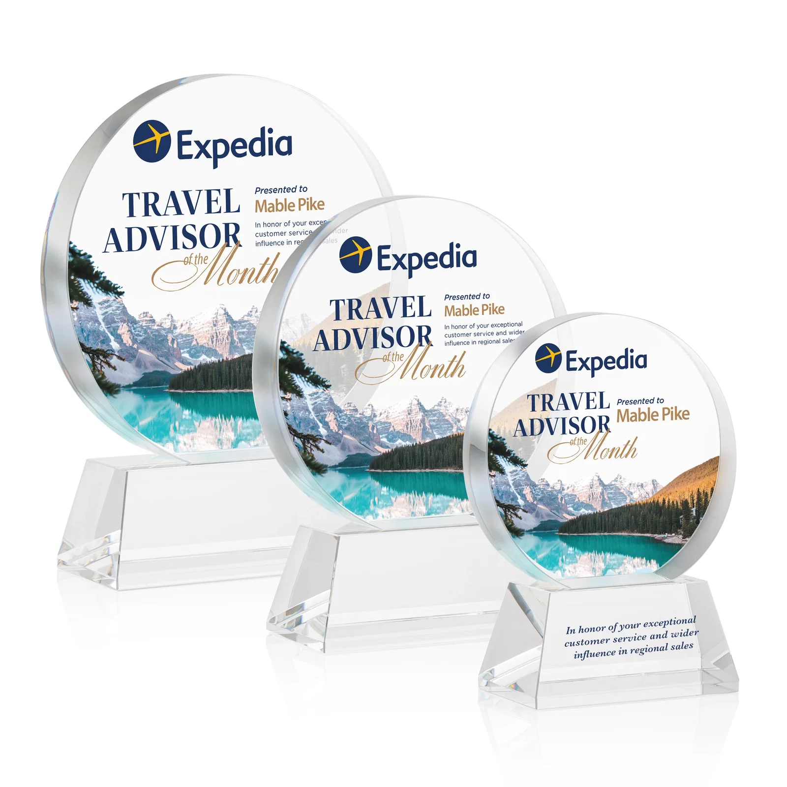 Branded Extra Thick Optical Crystal Circle Award with Second Etch Position, awards for corporate award ceremonies