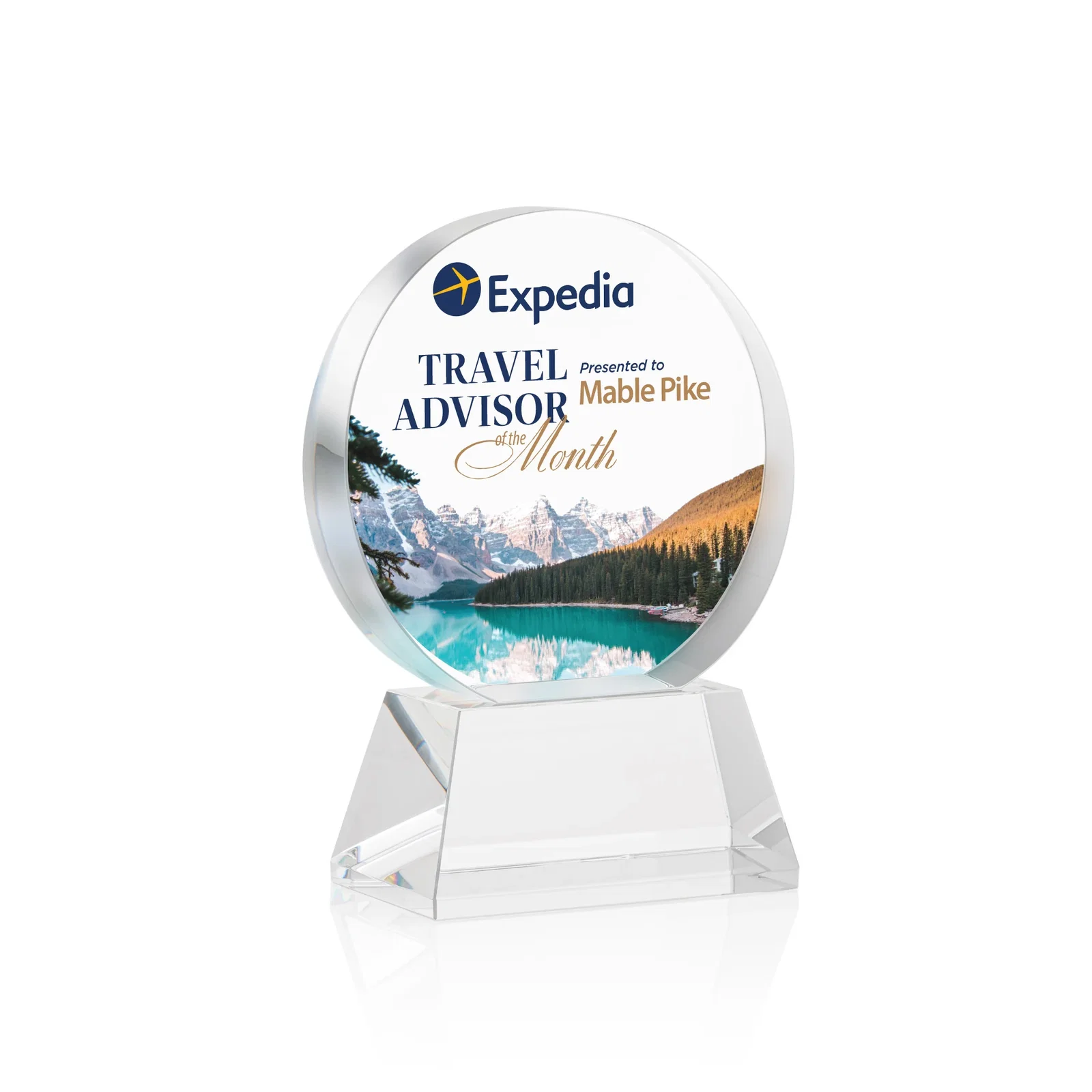 Branded Extra Thick Optical Crystal Circle Award with Second Etch Position, awards for service anniversary gifts