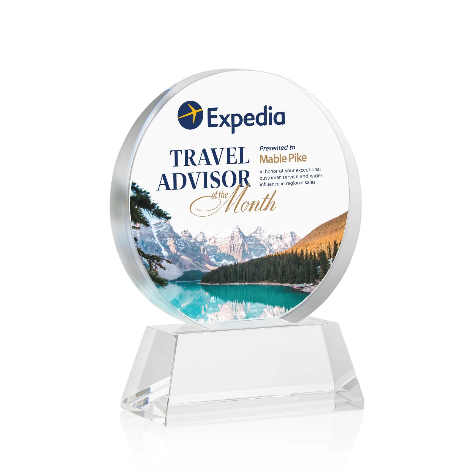 Branded Extra Thick Optical Crystal Circle Award with Second Etch Position, awards for sales achievement awards