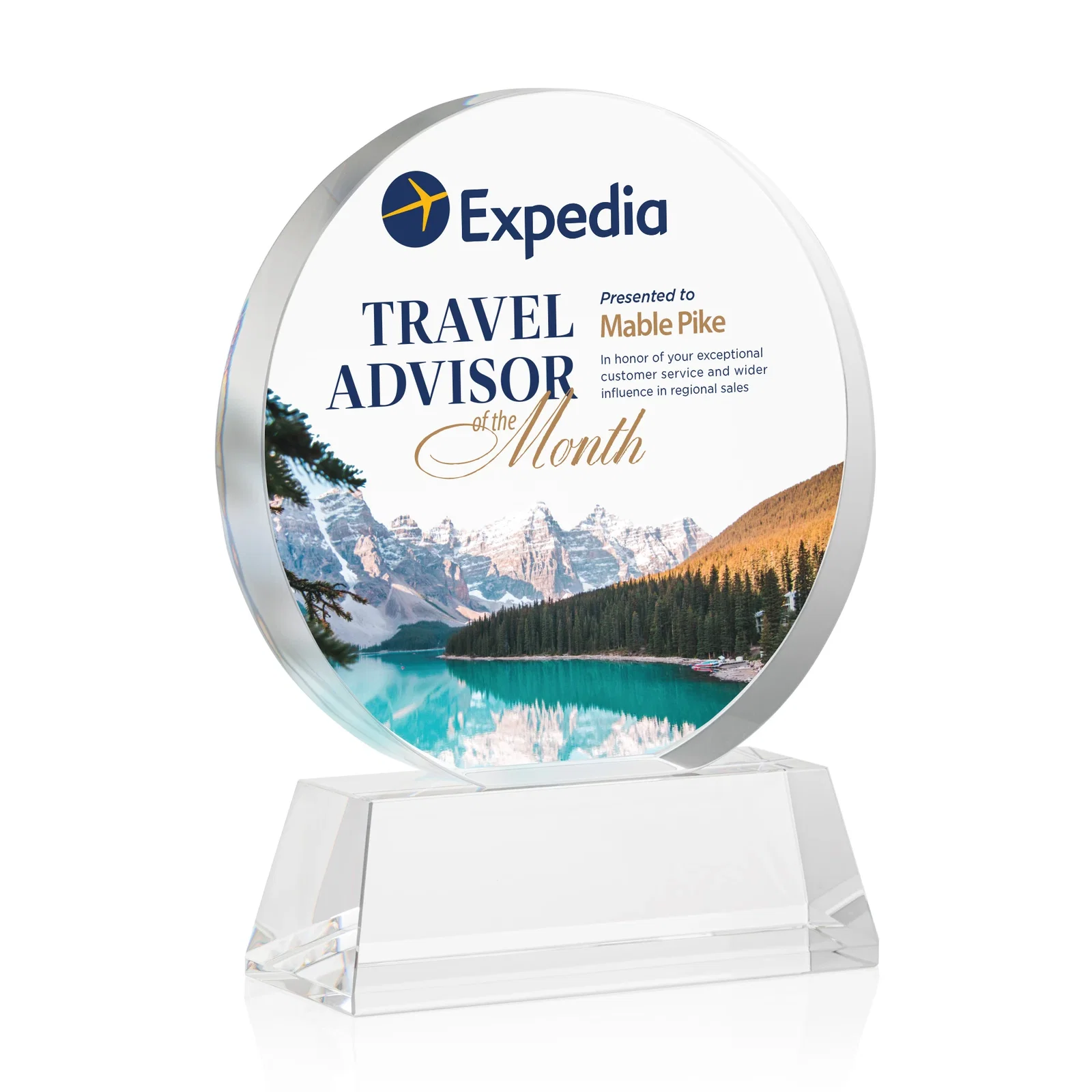 Branded Extra Thick Optical Crystal Circle Award with Second Etch Position, awards for retirement presentations