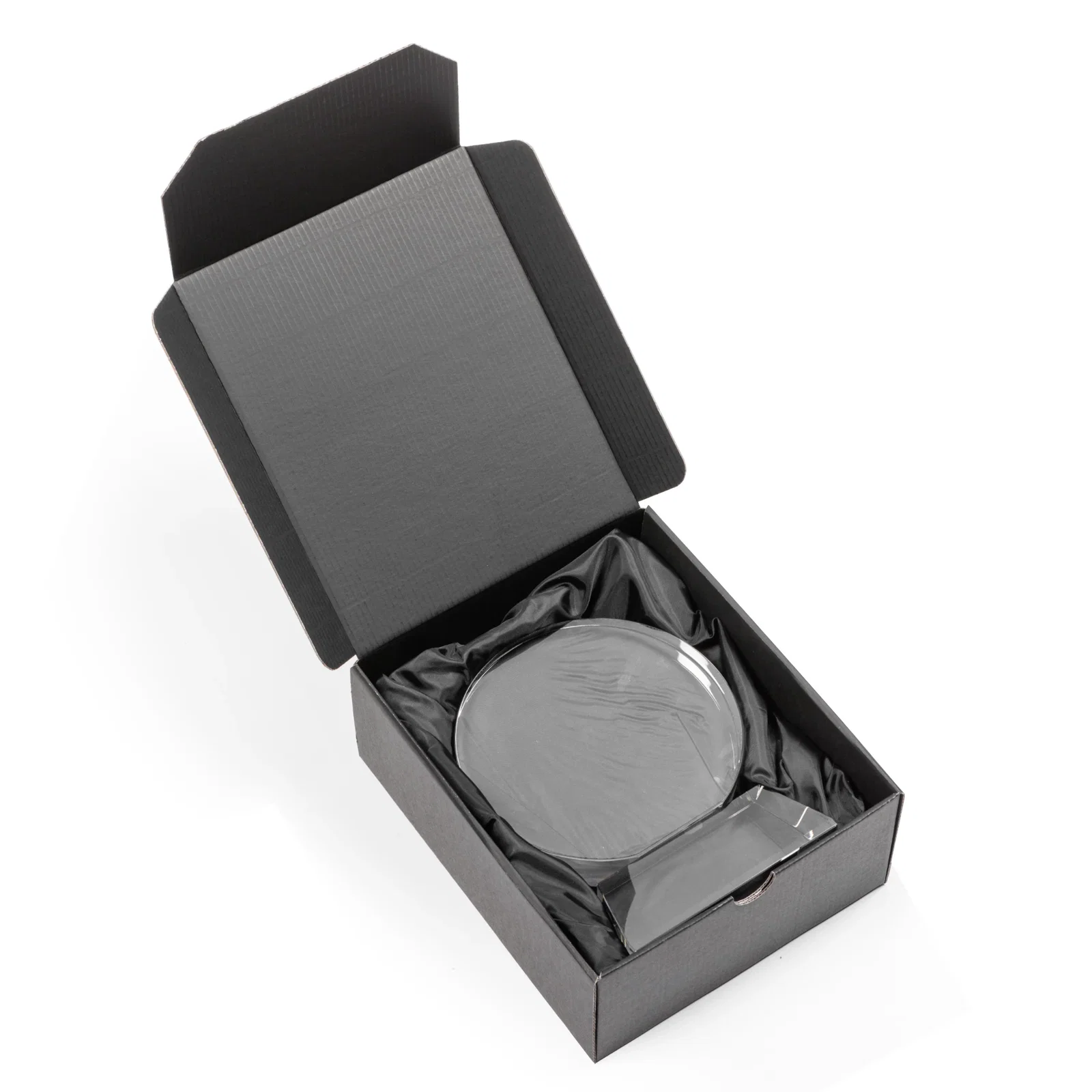 Custom Extra Thick Optical Crystal Circle Award with Second Etch Position, awards for retirement presentations