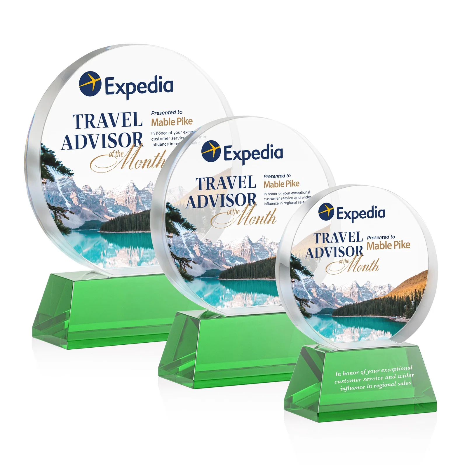 Branded Extra Thick Optical Crystal Circle Award with Second Etch Position, awards for team milestone celebrations