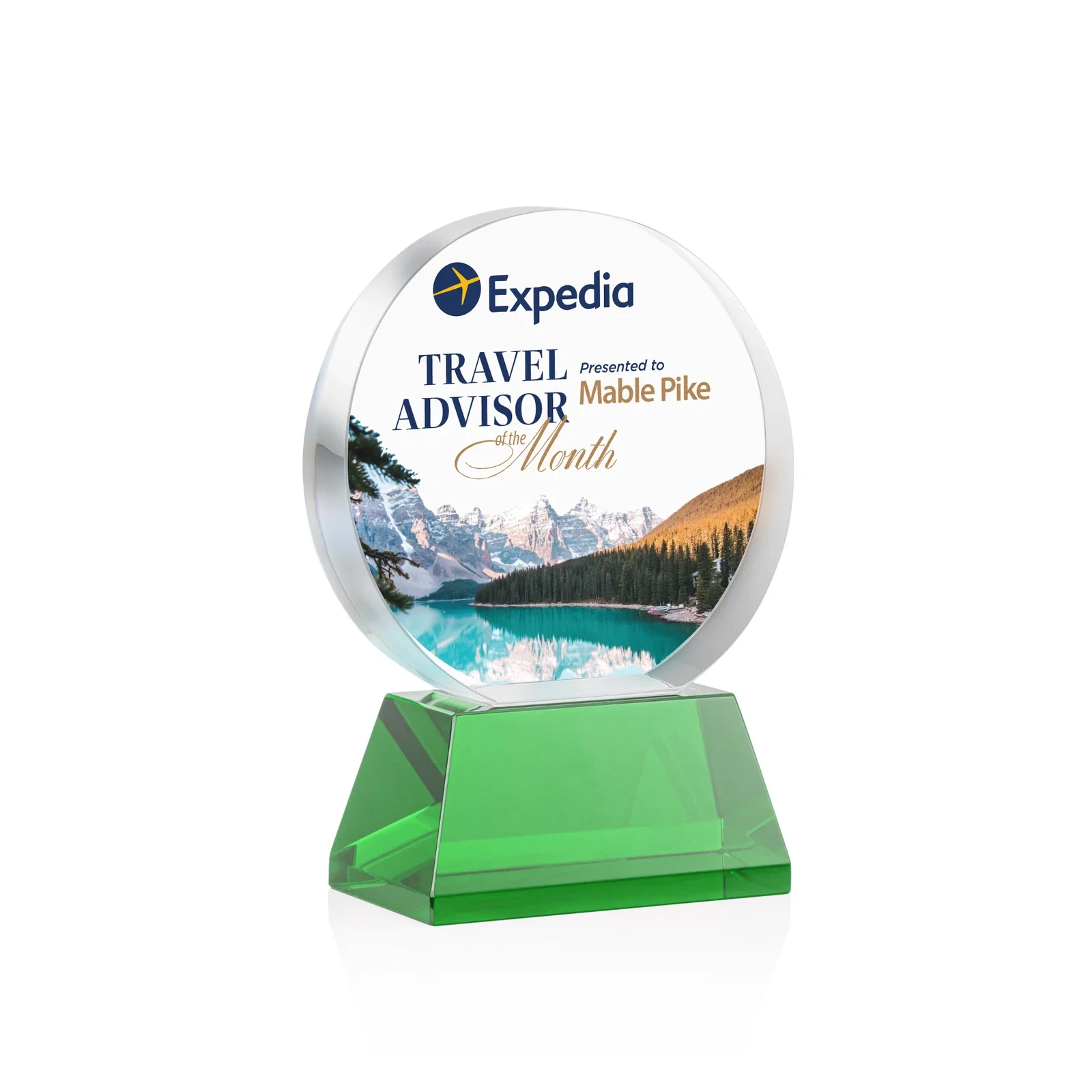 Branded Extra Thick Optical Crystal Circle Award with Second Etch Position, awards for donor appreciation
