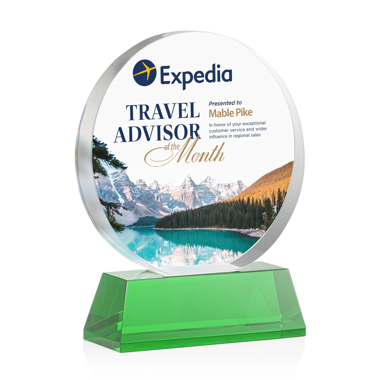 Branded Extra Thick Optical Crystal Circle Award with Second Etch Position, awards for safety achievement programs