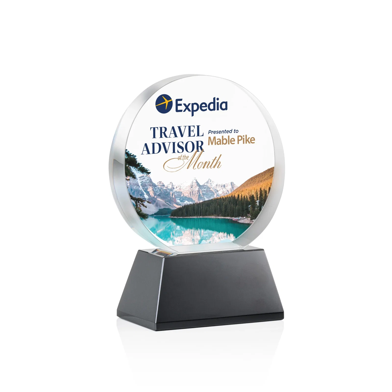 Branded Extra Thick Optical Crystal Circle Award with Second Etch Position, awards for dealer and partner awards