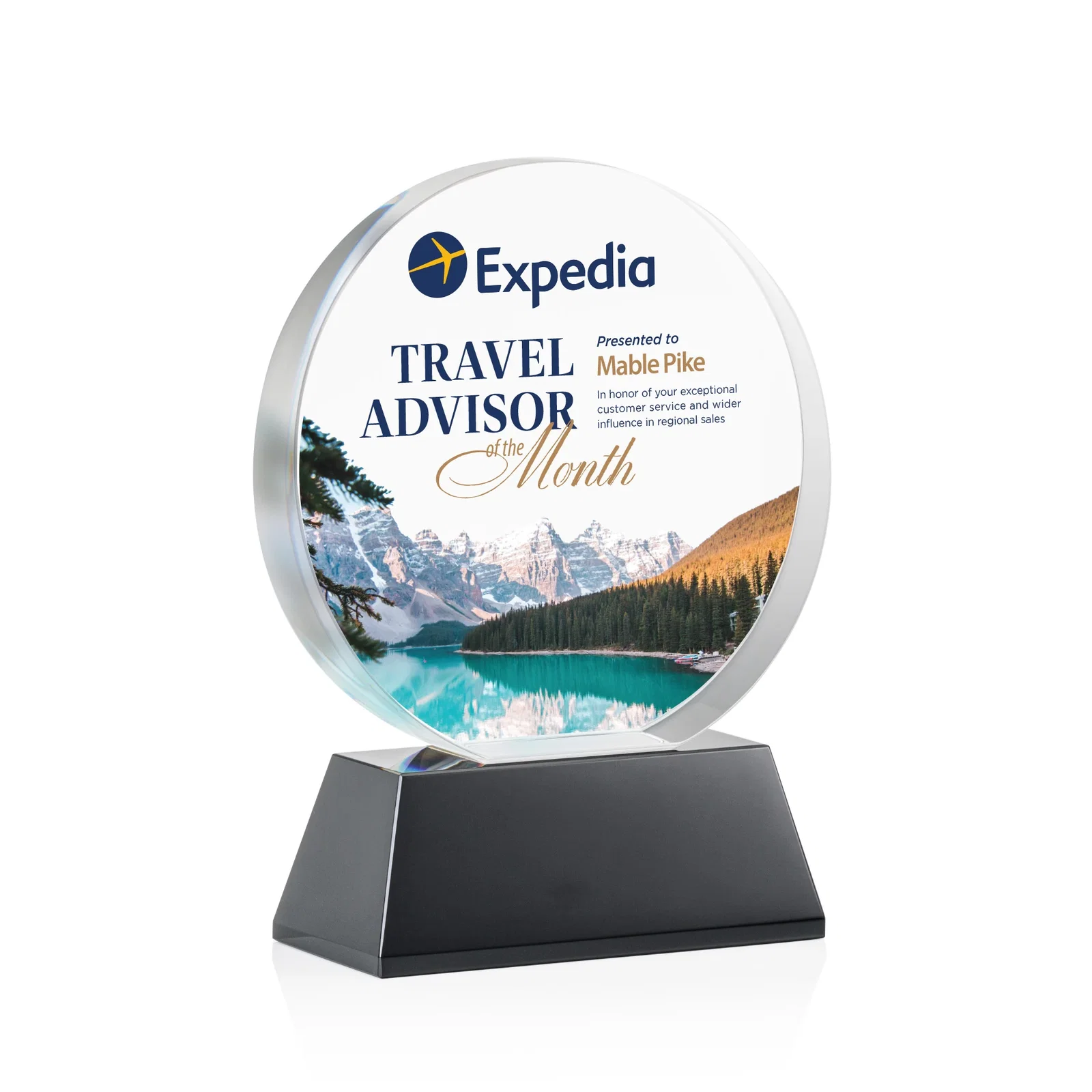 Branded Extra Thick Optical Crystal Circle Award with Second Etch Position, awards for company anniversary events