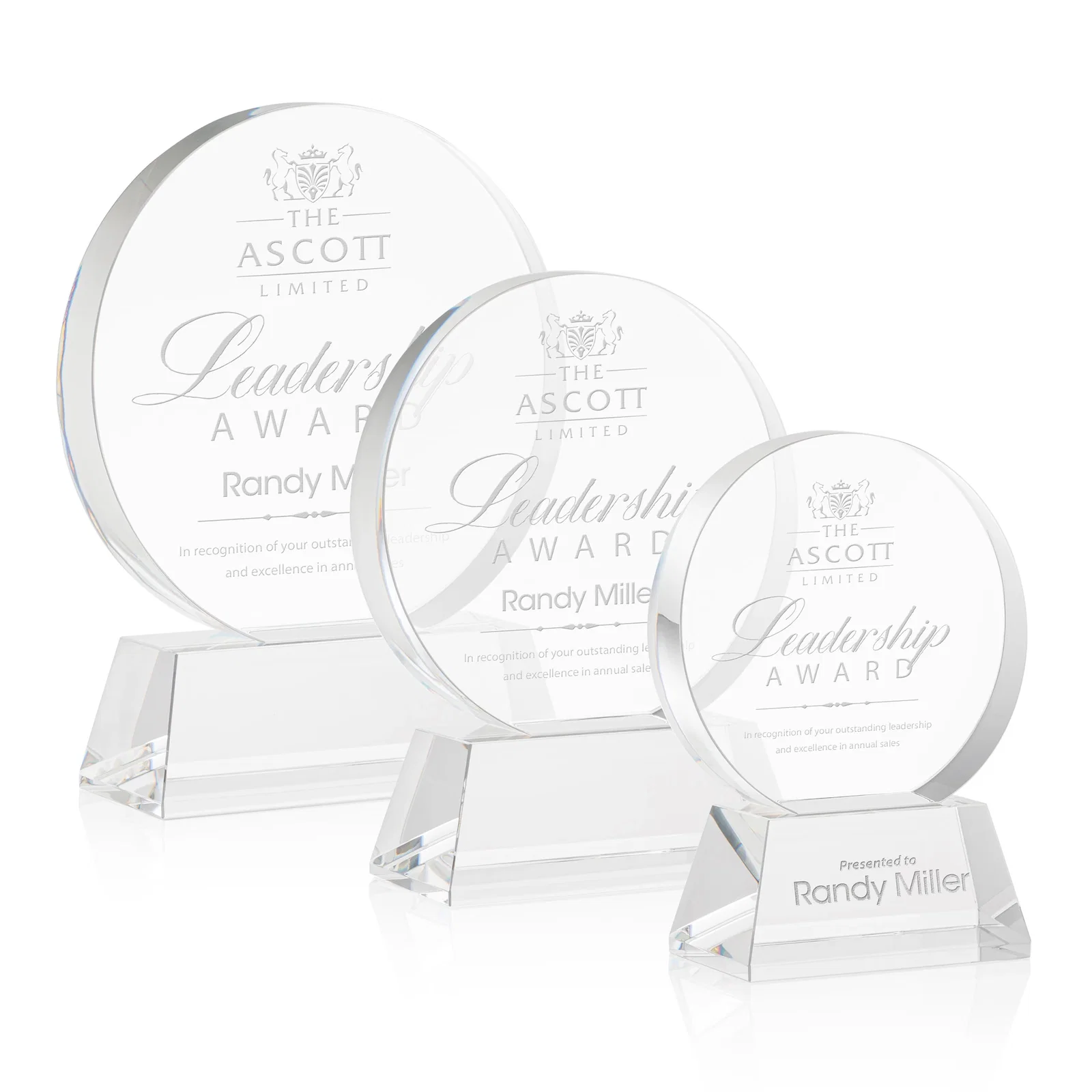 Custom Extra Thick Optical Crystal Circle Award with Second Etch Position, awards for team milestone celebrations