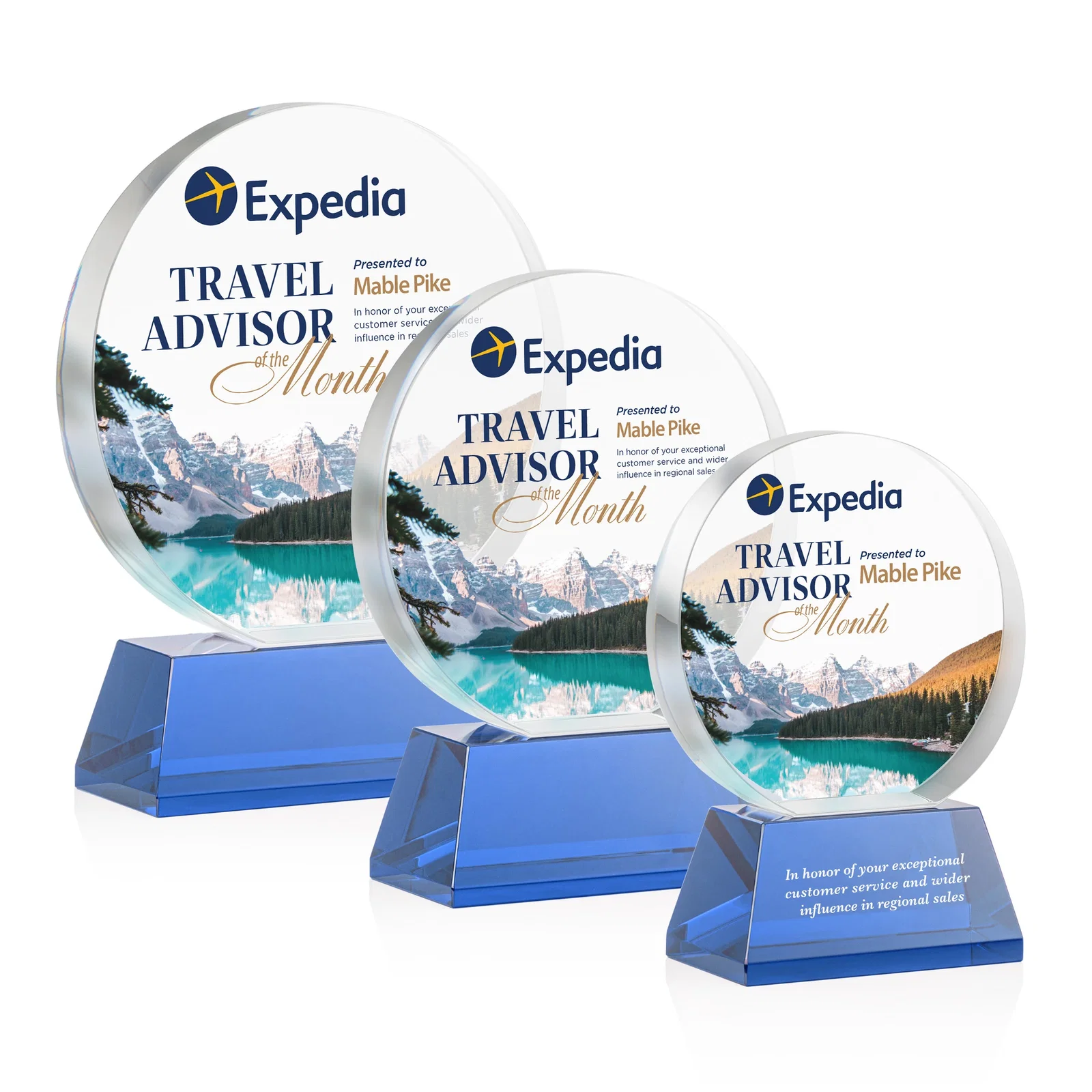 Custom printed Extra Thick Optical Crystal Circle Award with Second Etch Position, awards for corporate award ceremonies