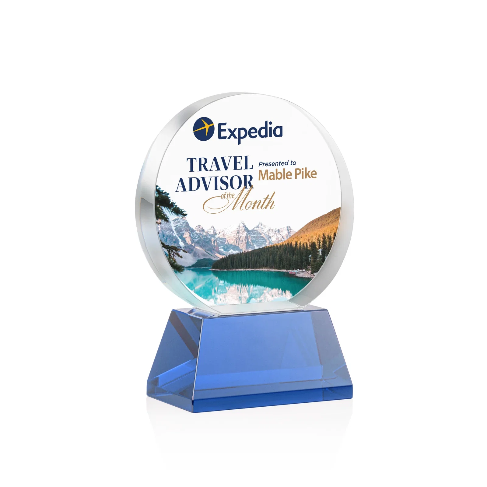 Custom printed Extra Thick Optical Crystal Circle Award with Second Etch Position, awards for service anniversary gifts
