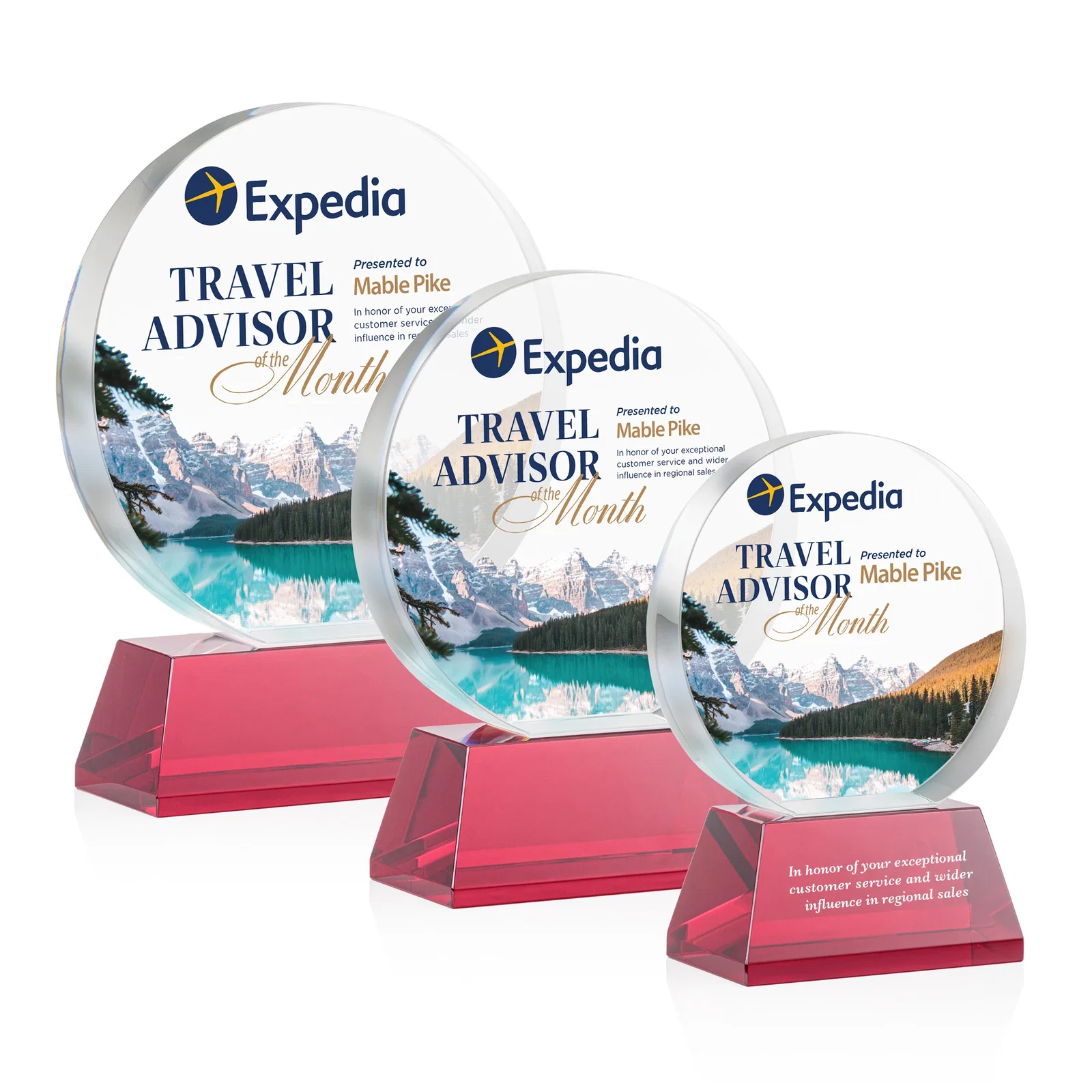 Custom printed Extra Thick Optical Crystal Circle Award with Second Etch Position, awards for team milestone celebrations