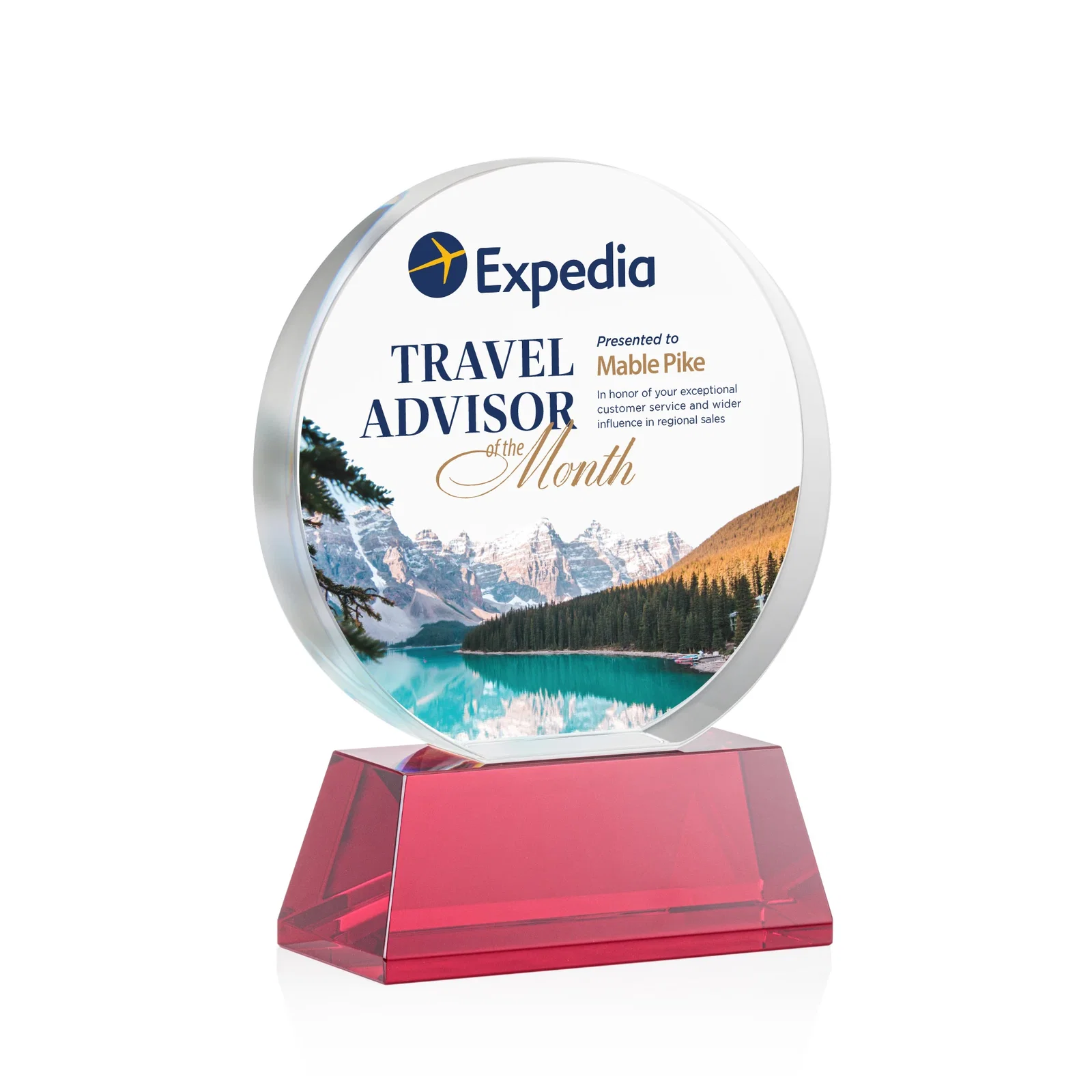 Custom printed Extra Thick Optical Crystal Circle Award with Second Etch Position, awards for graduation ceremonies