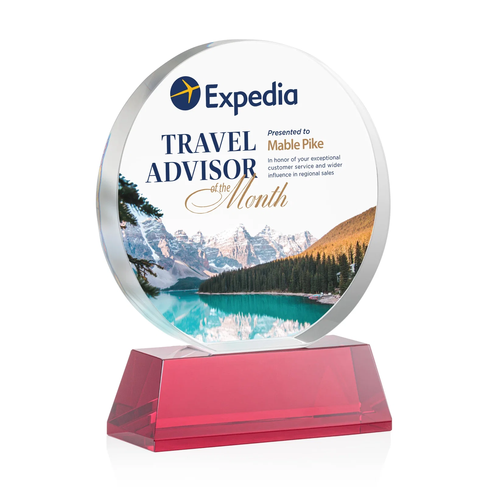 Custom printed Extra Thick Optical Crystal Circle Award with Second Etch Position, awards for safety achievement programs