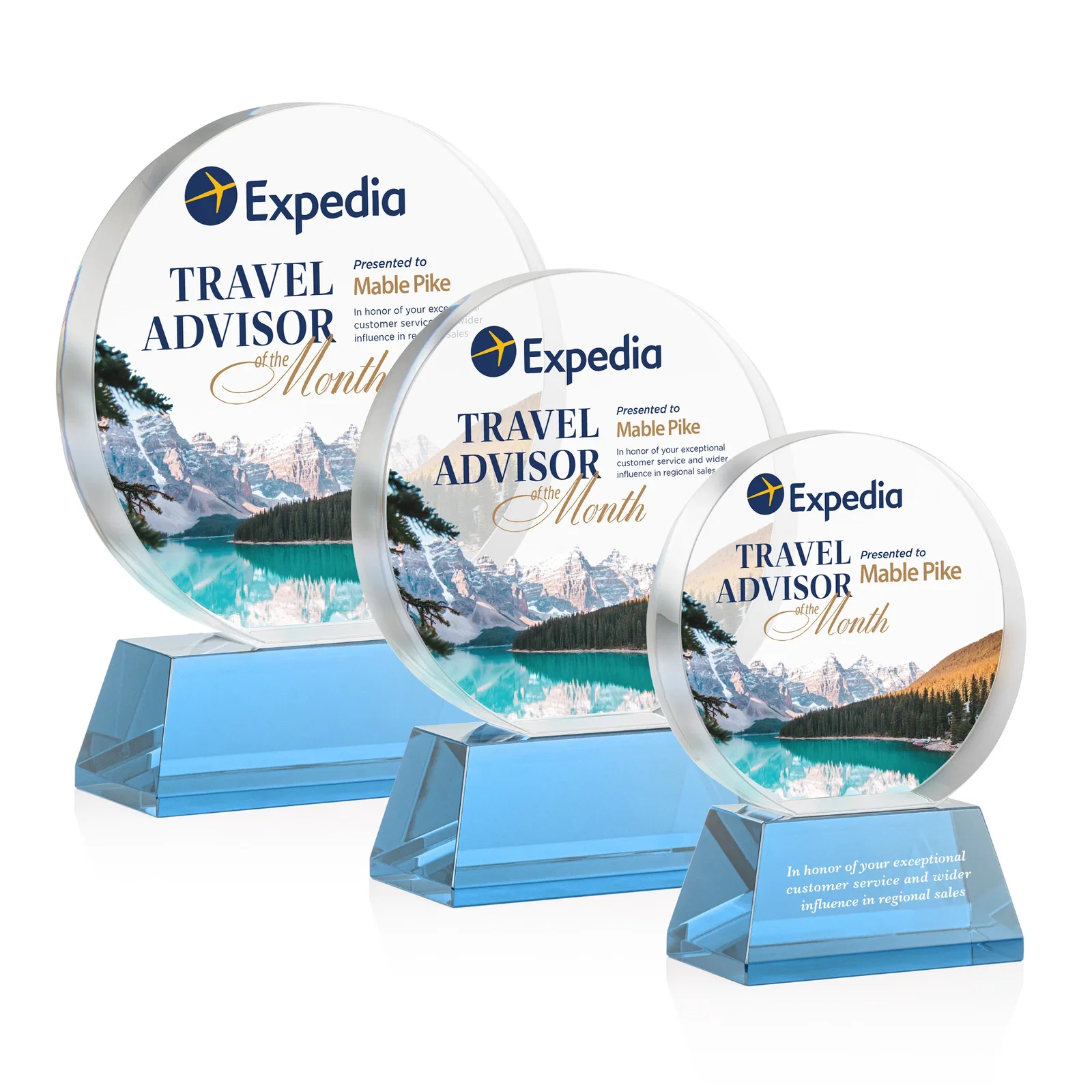 Custom printed Extra Thick Optical Crystal Circle Award with Second Etch Position, awards for volunteer appreciation