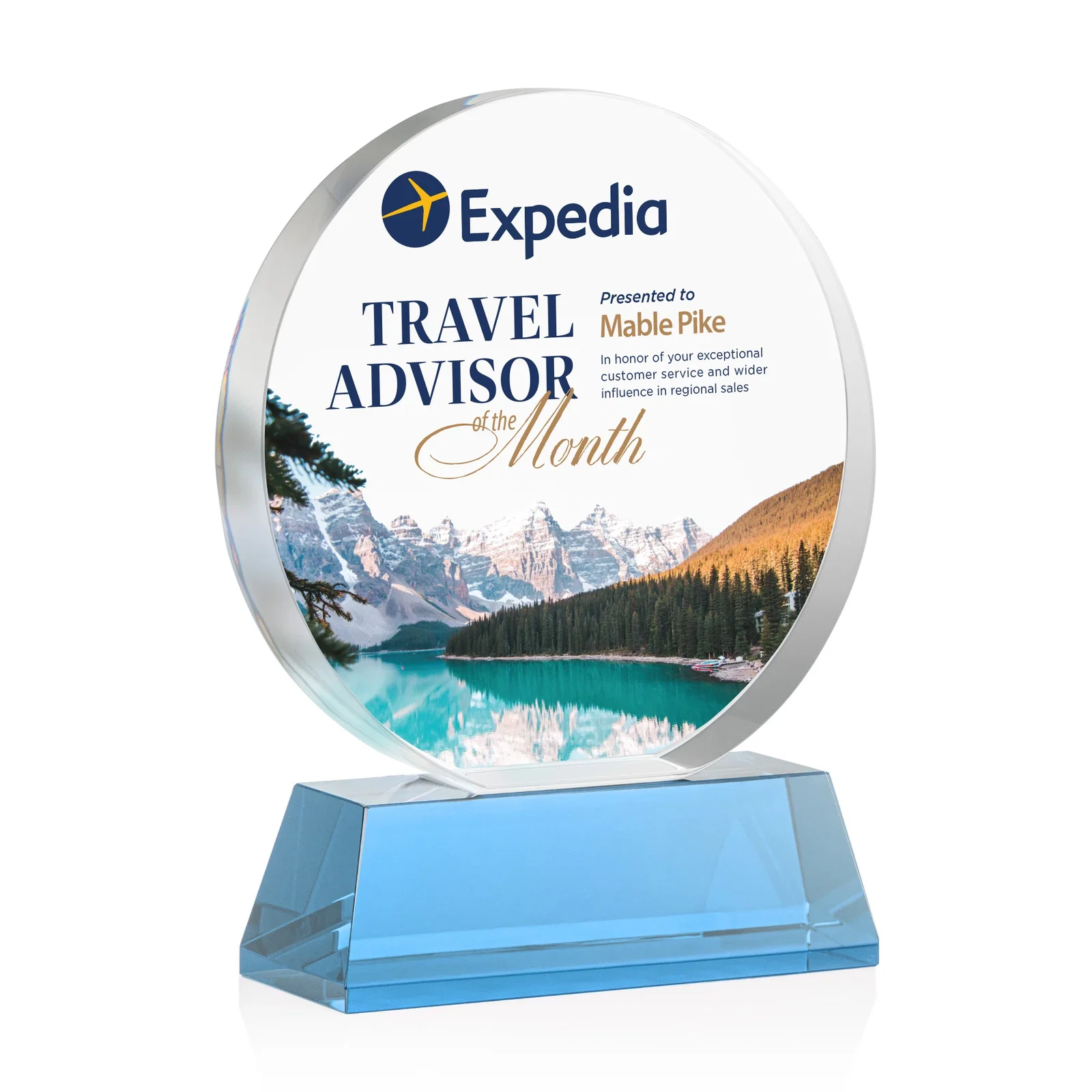 Customized Extra Thick Optical Crystal Circle Award with Second Etch Position, awards for employee recognition