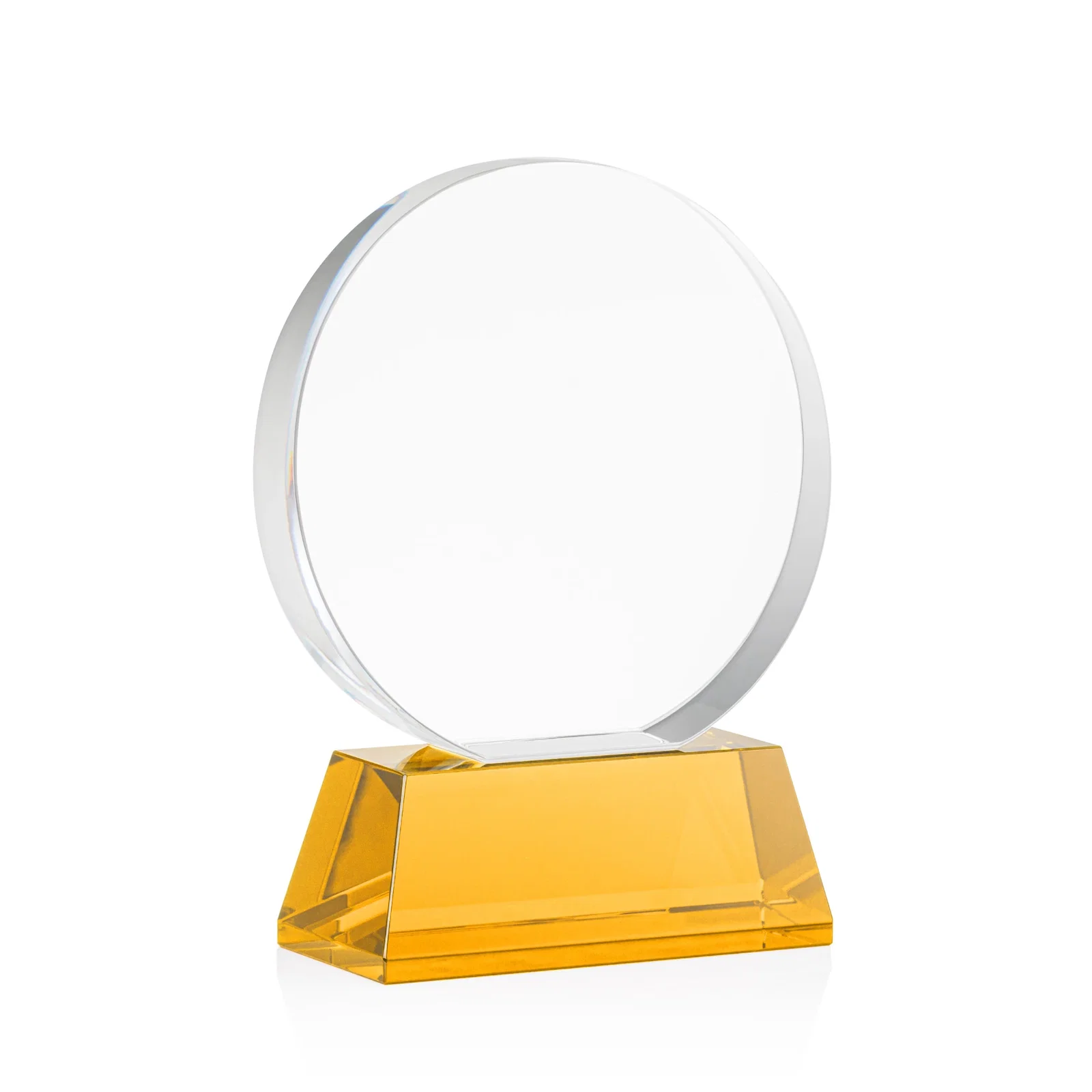 Customized Extra Thick Optical Crystal Circle Award with Second Etch Position, awards for team milestone celebrations