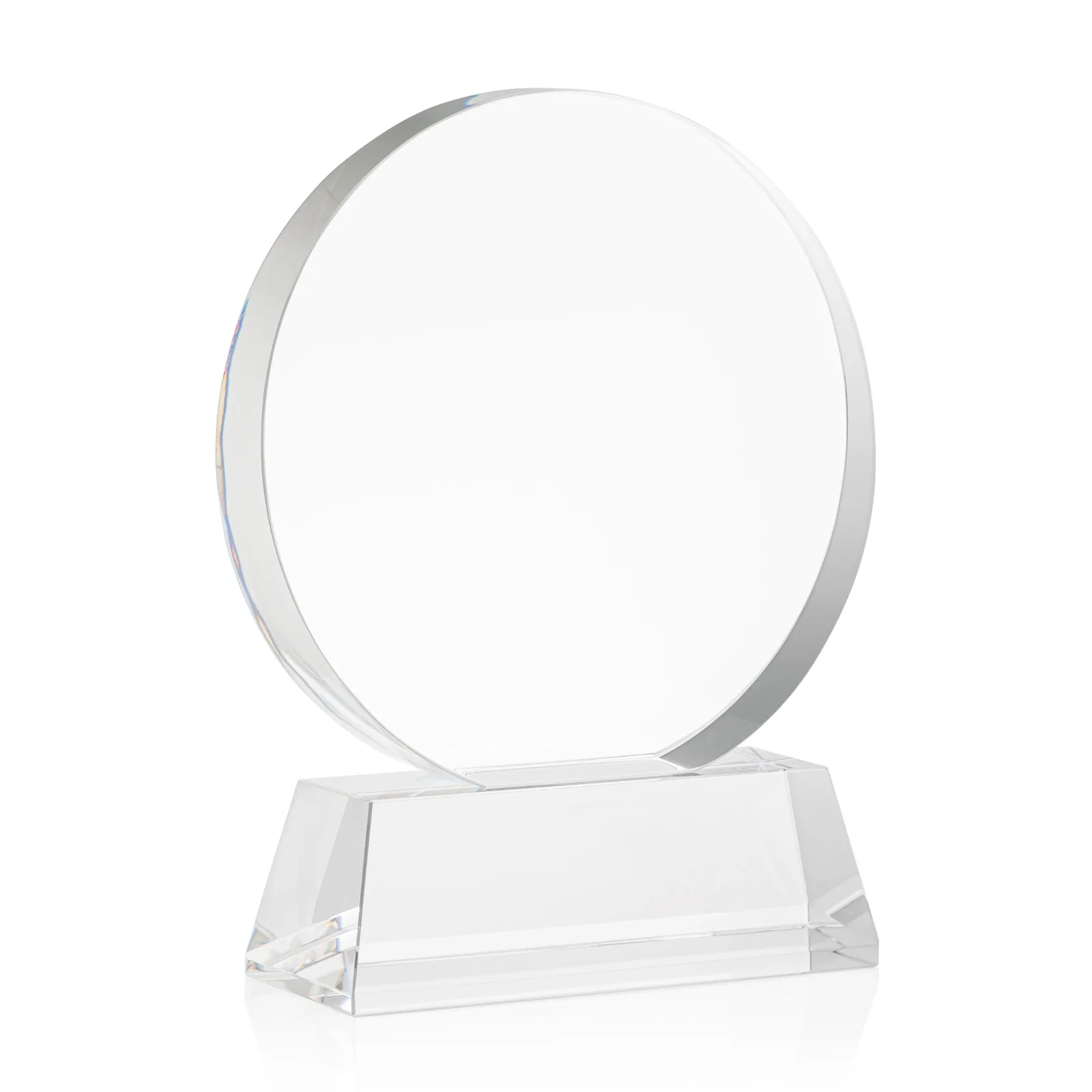 Customized Extra Thick Optical Crystal Circle Award with Second Etch Position, awards for volunteer appreciation