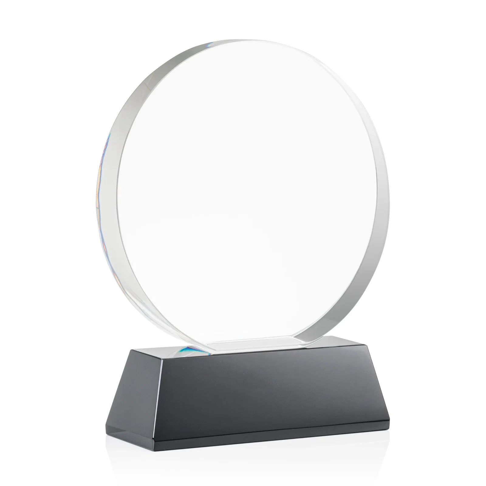 Custom engraved Extra Thick Optical Crystal Circle Award with Second Etch Position, awards for retirement presentations